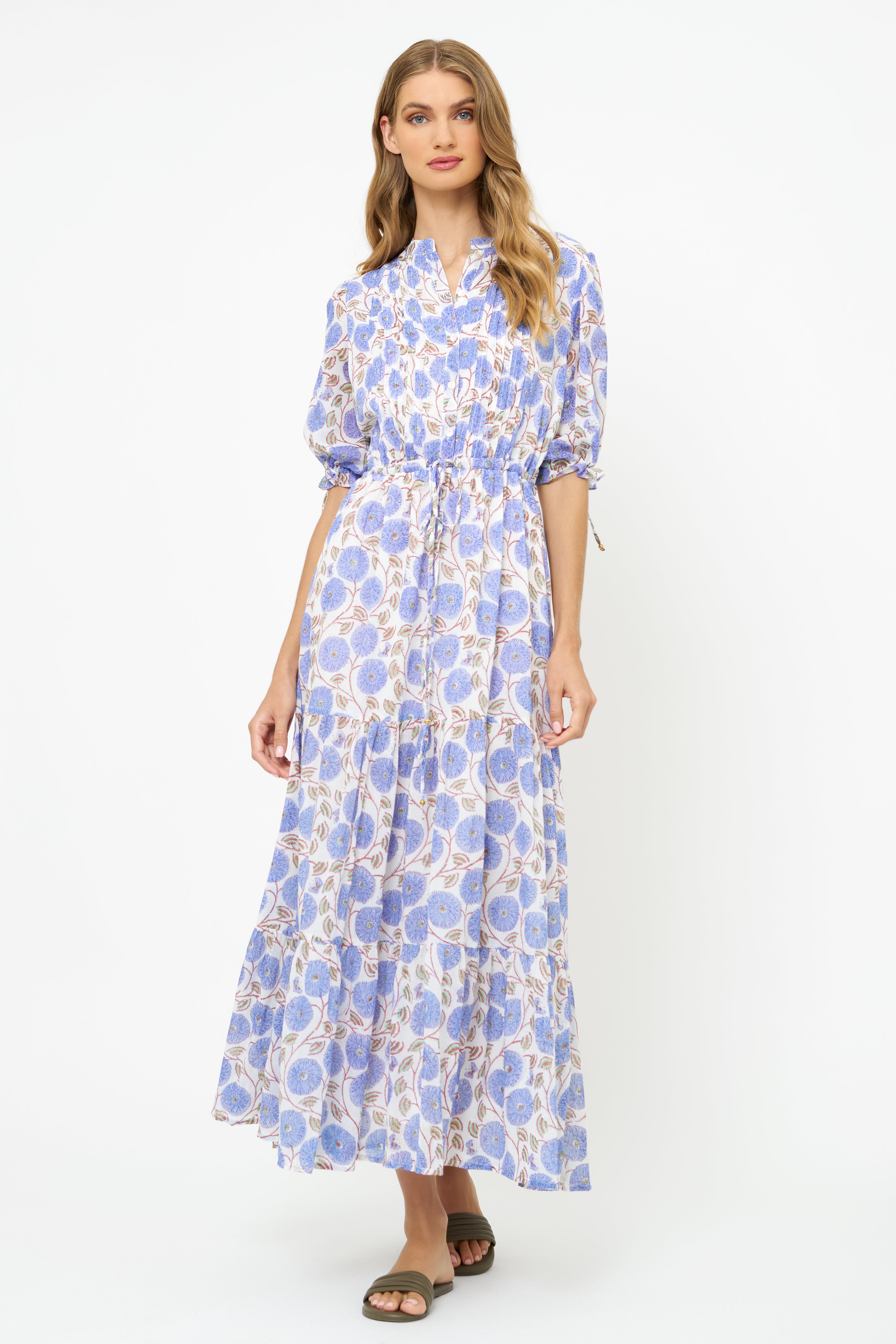 Cinched Pintuck Maxi- Monarch Blue