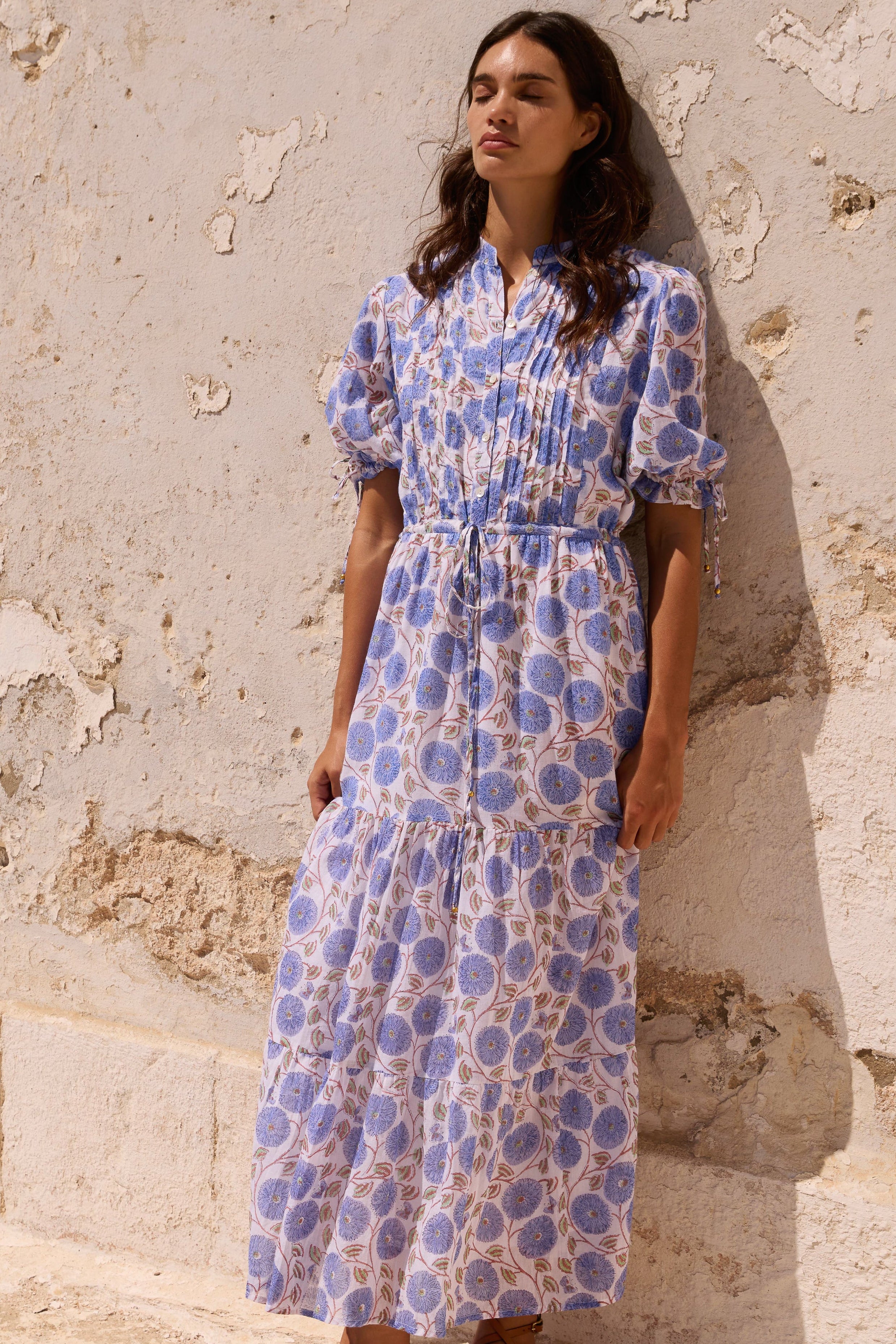 Cinched Pintuck Maxi- Monarch Blue