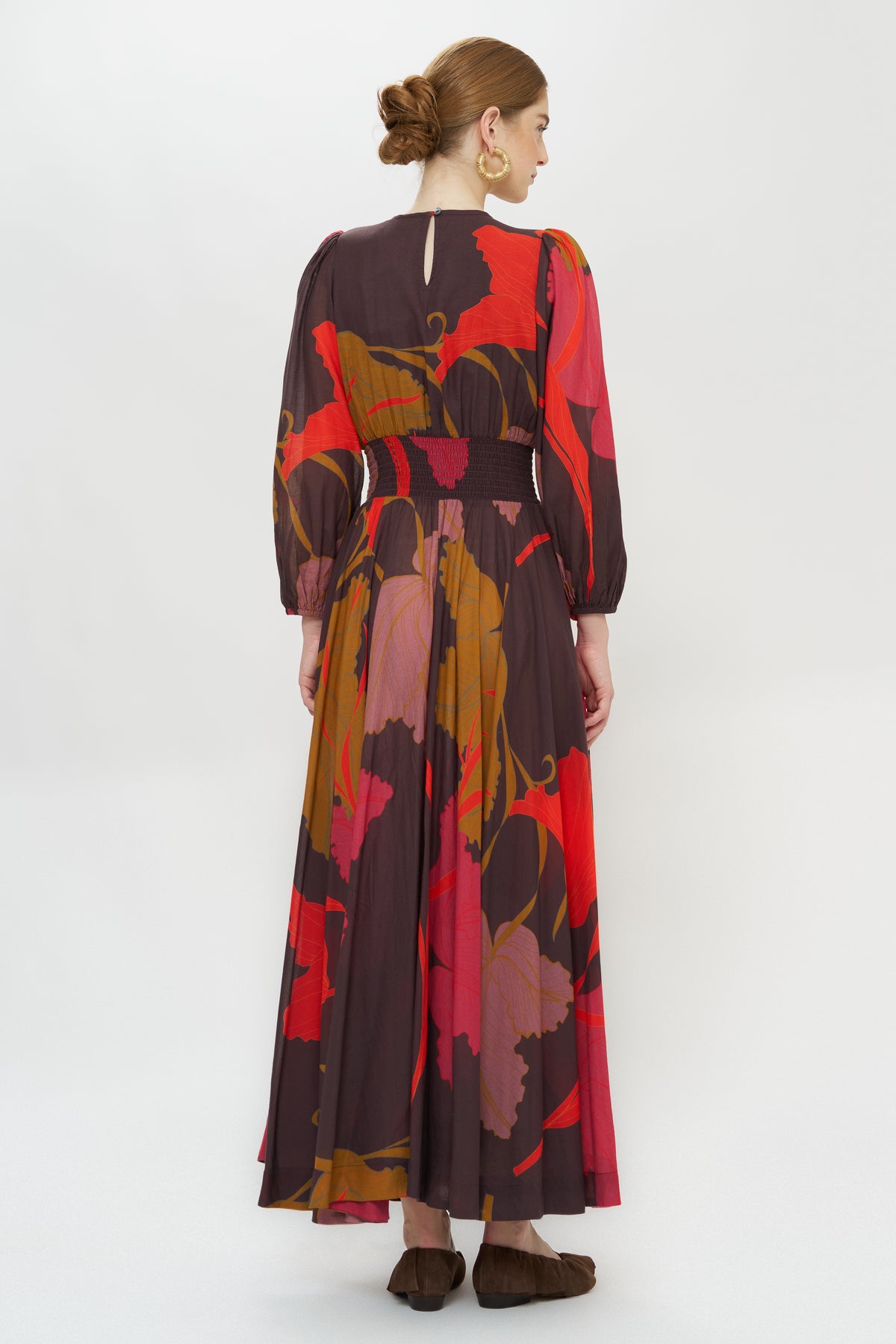 Smocked Waist Crewneck Maxi- Hague Brown