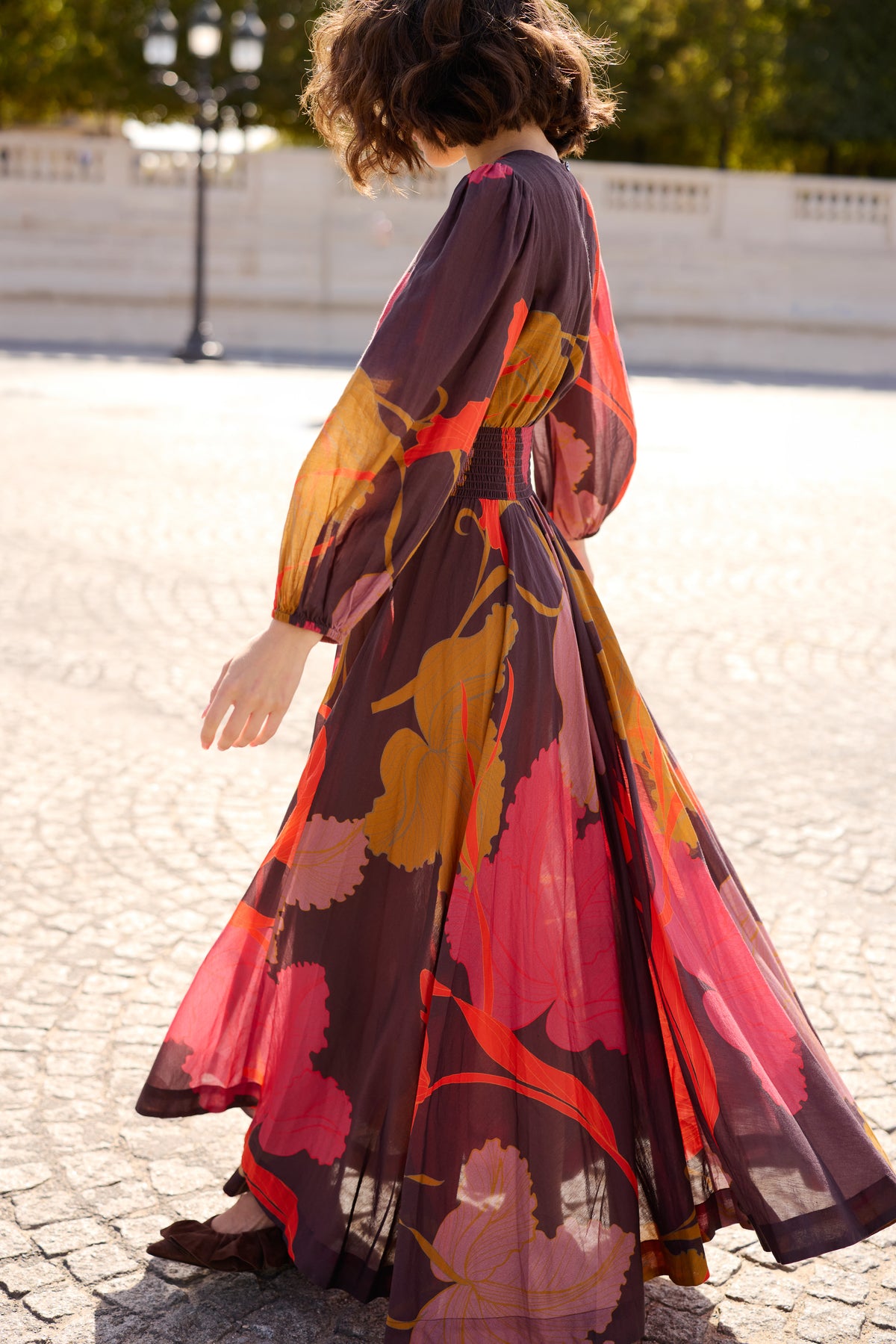 Smocked Waist Crewneck Maxi- Hague Brown