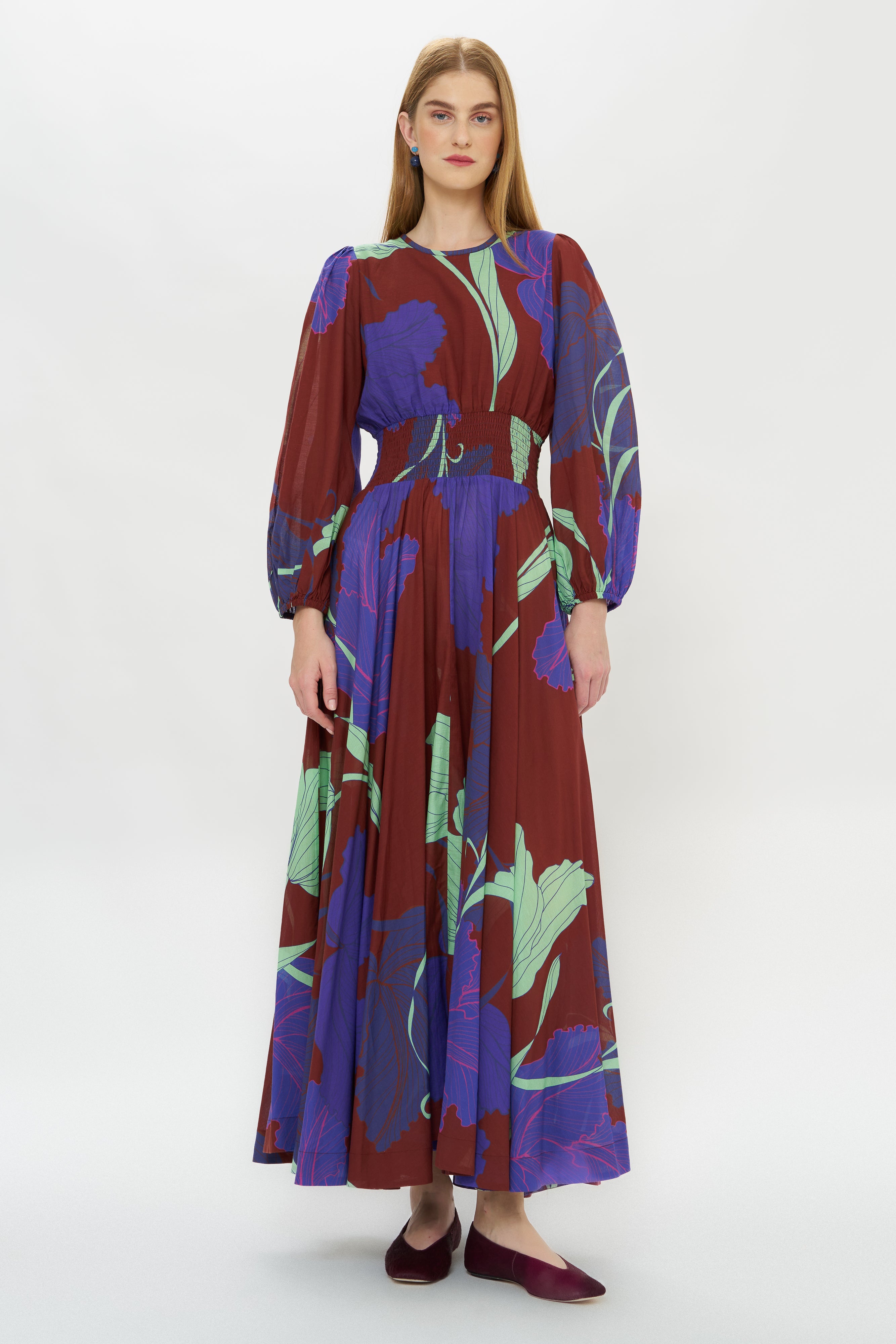 Smocked Waist Crewneck Maxi- Hague Cobalt