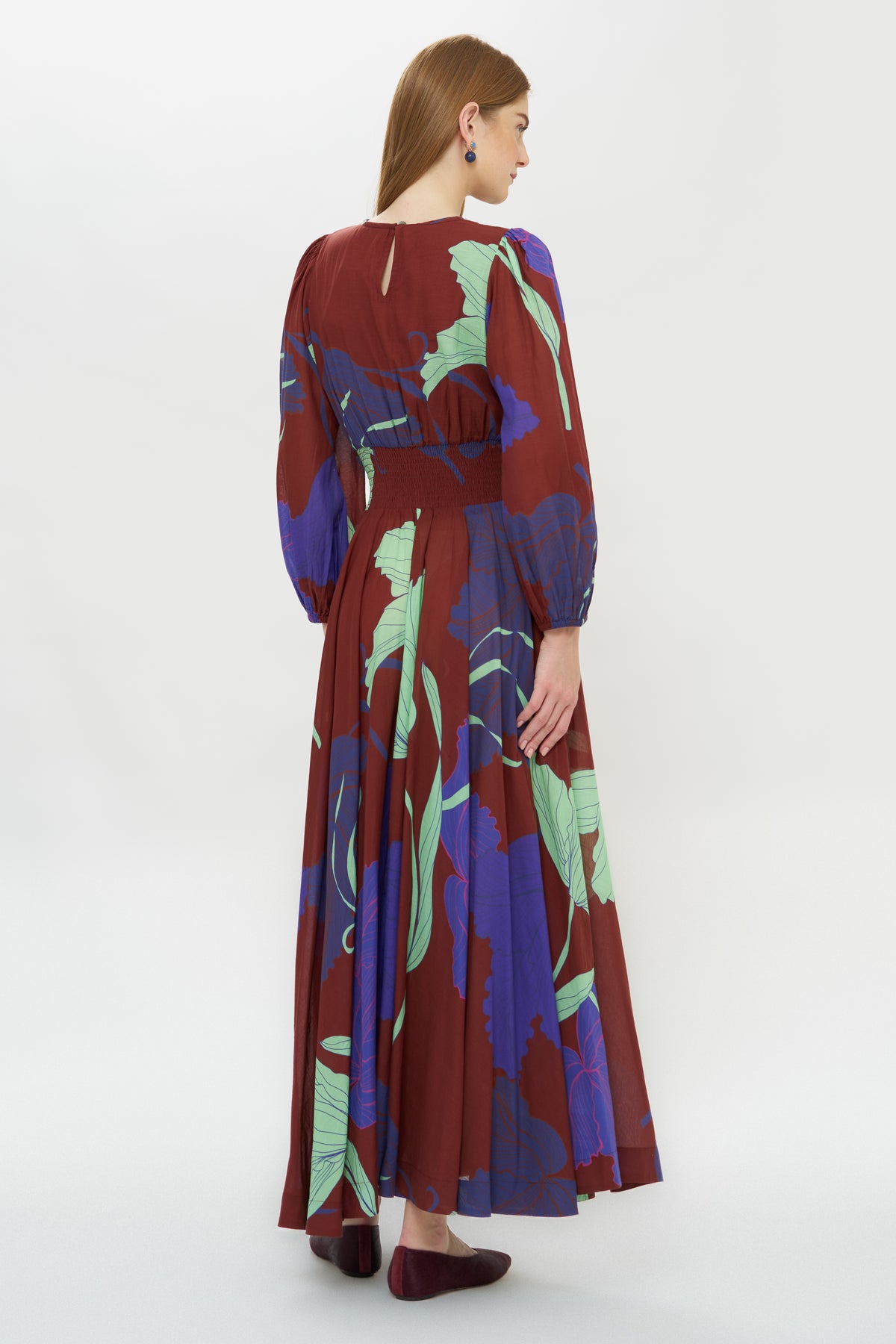 Smocked Waist Crewneck Maxi- Hague Cobalt