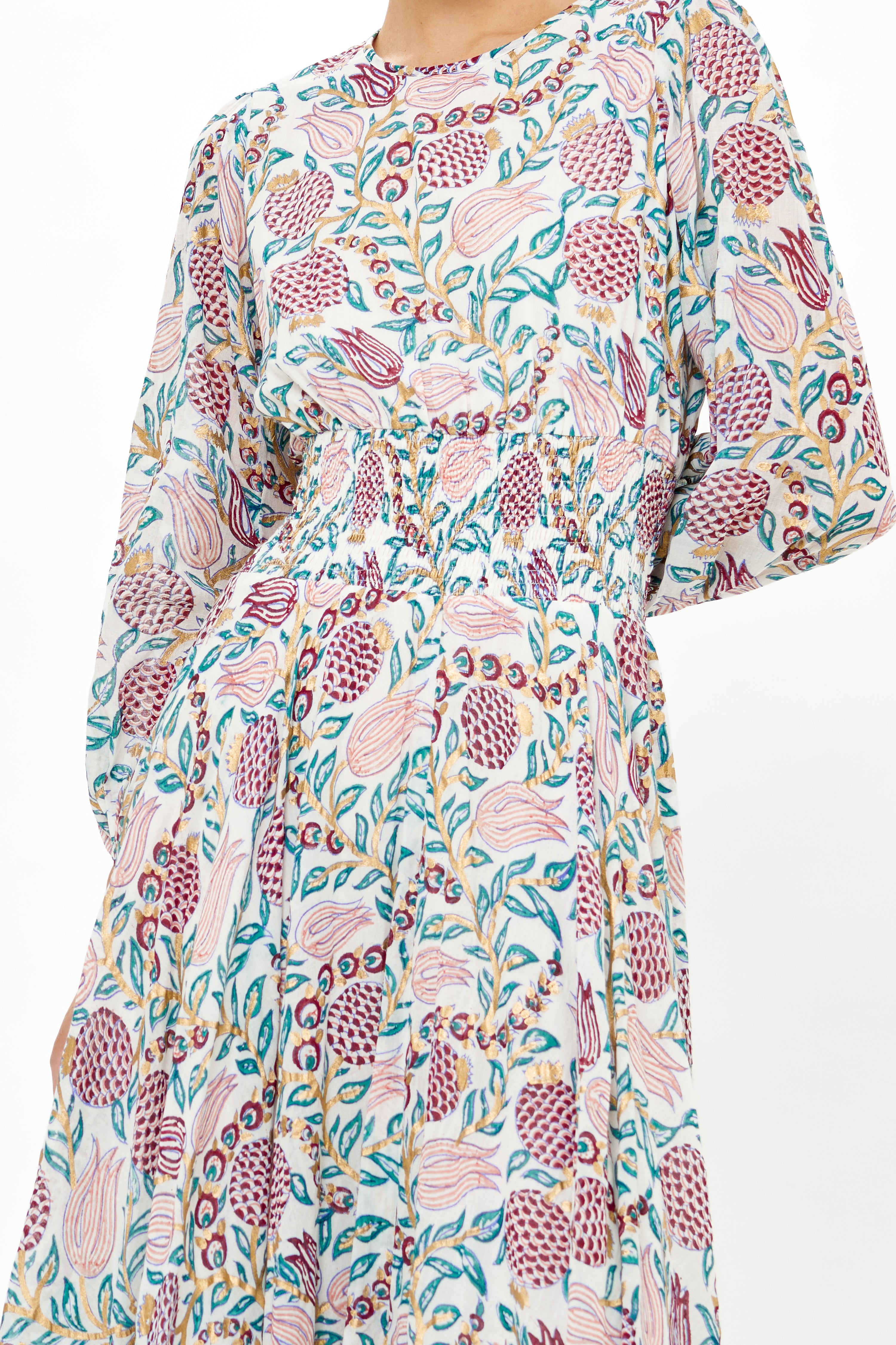 Smocked Waist Crew Neck Maxi- Tupi Teal