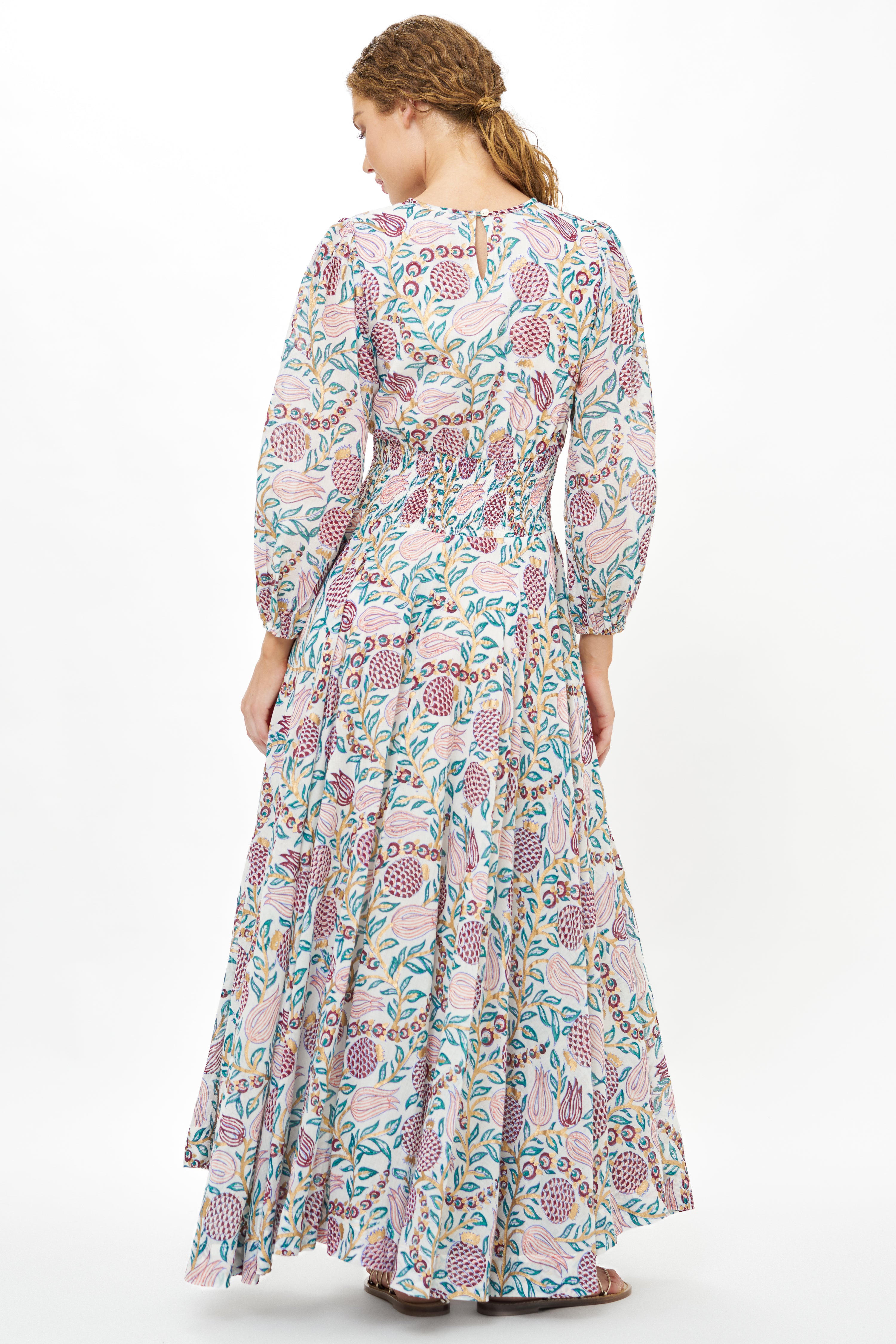 Smocked Waist Crew Neck Maxi- Tupi Teal