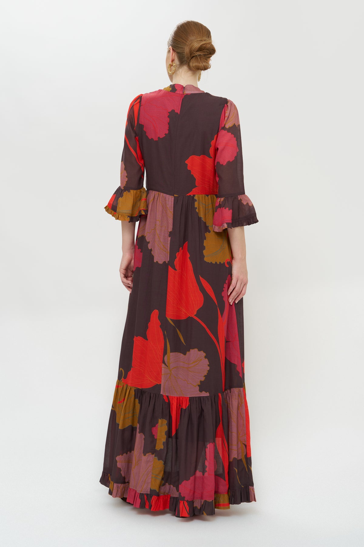 High Neck Bell Maxi- Hague Brown