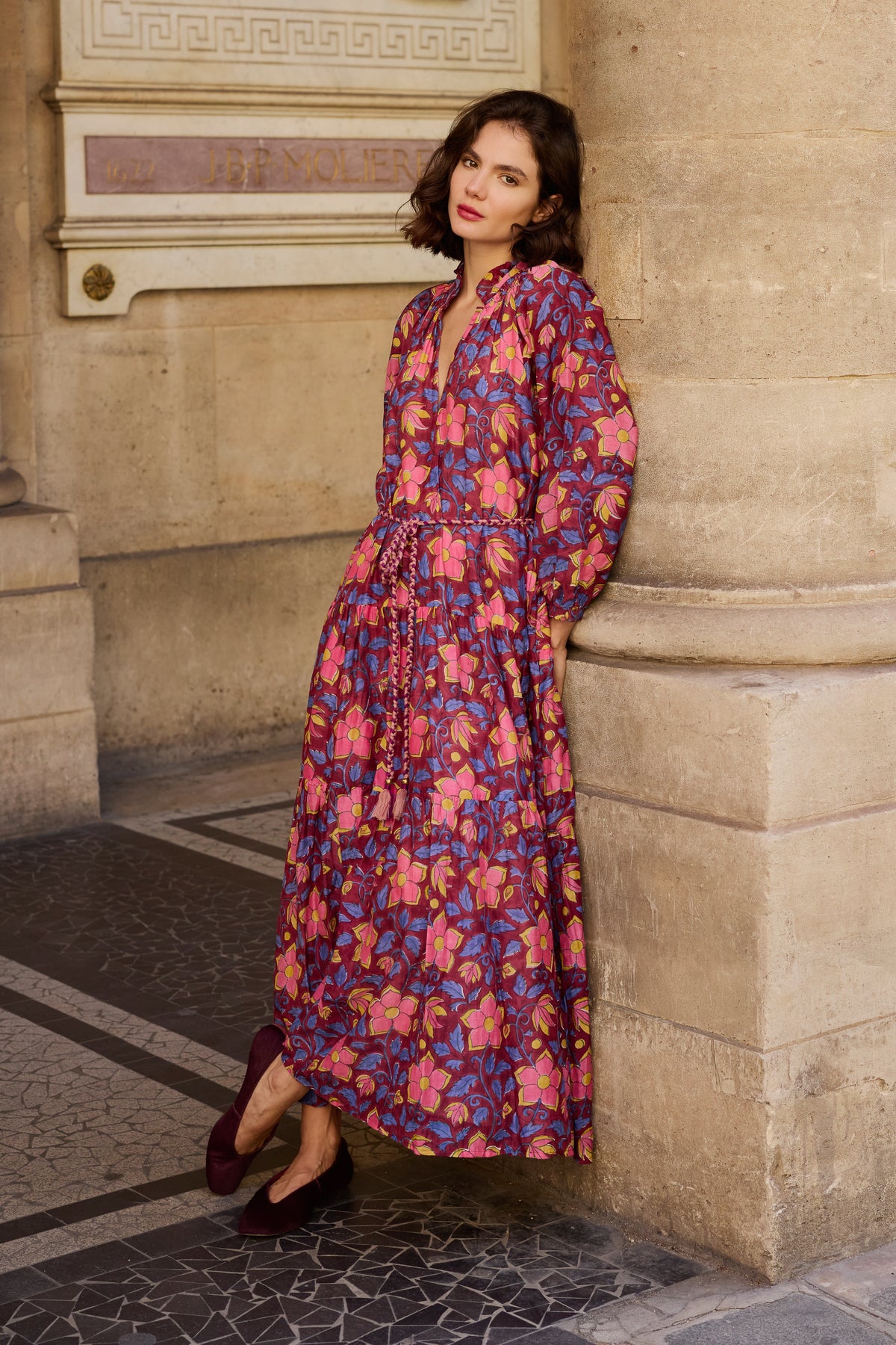Cuff Sleeve Tie Waist Maxi- Kildare Plum