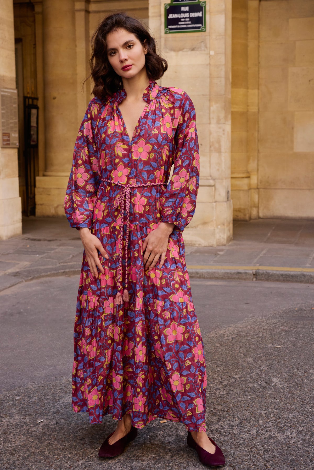 Cuff Sleeve Tie Waist Maxi- Kildare Plum
