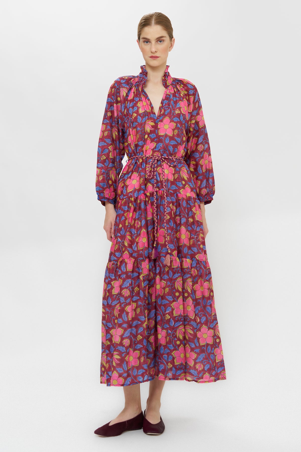 Cuff Sleeve Tie Waist Maxi- Kildare Plum