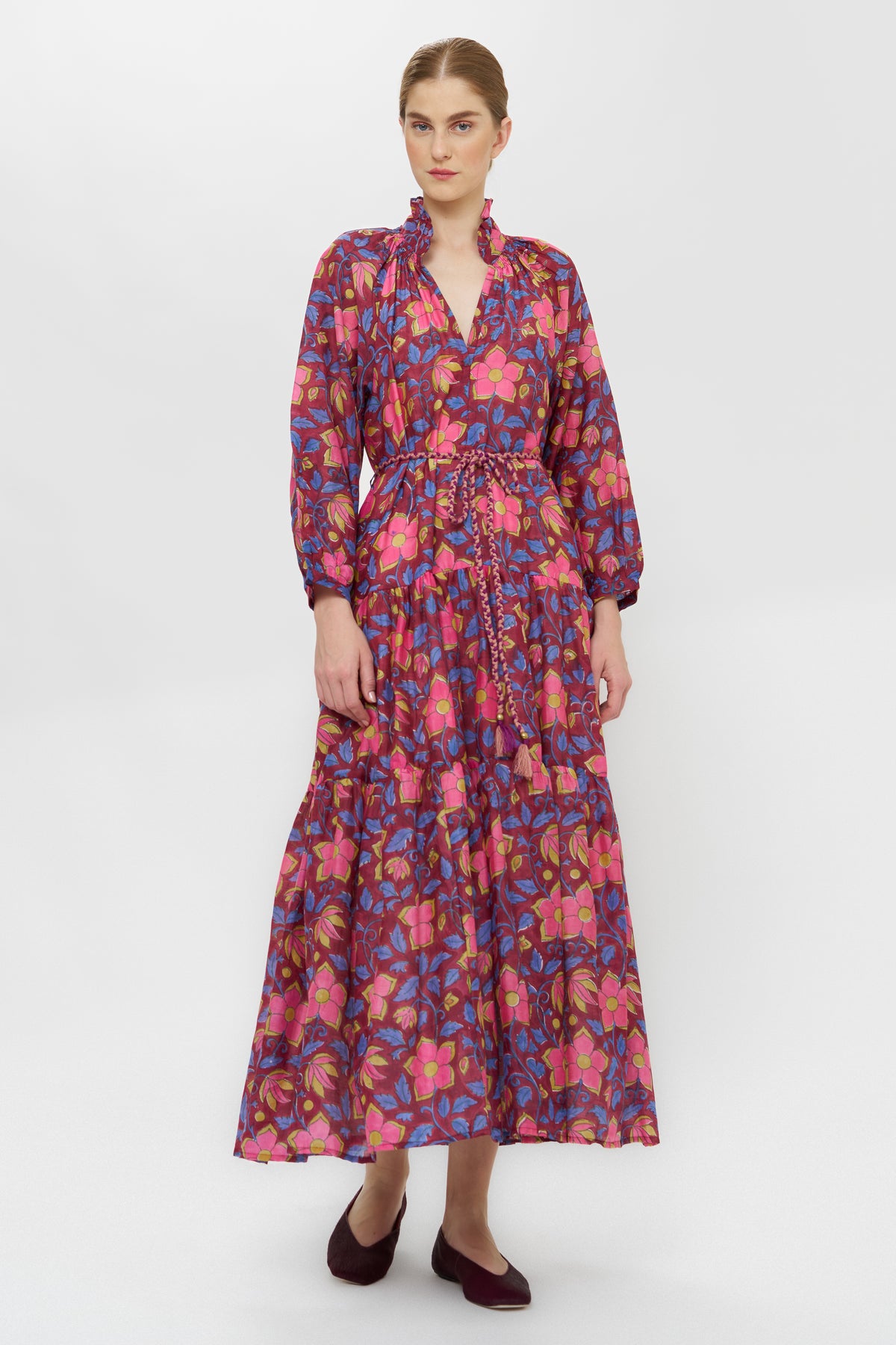 Cuff Sleeve Tie Waist Maxi- Kildare Plum