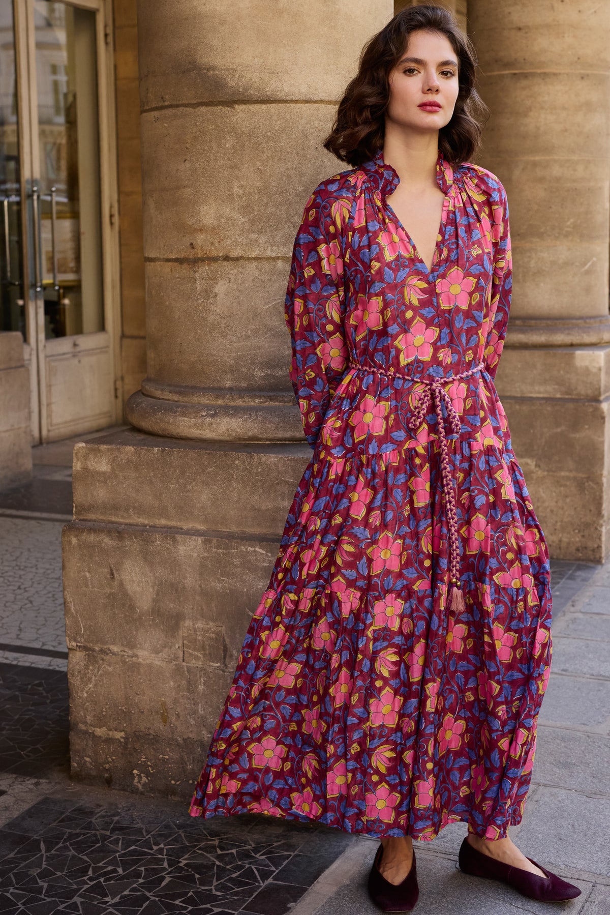 Cuff Sleeve Tie Waist Maxi- Kildare Plum