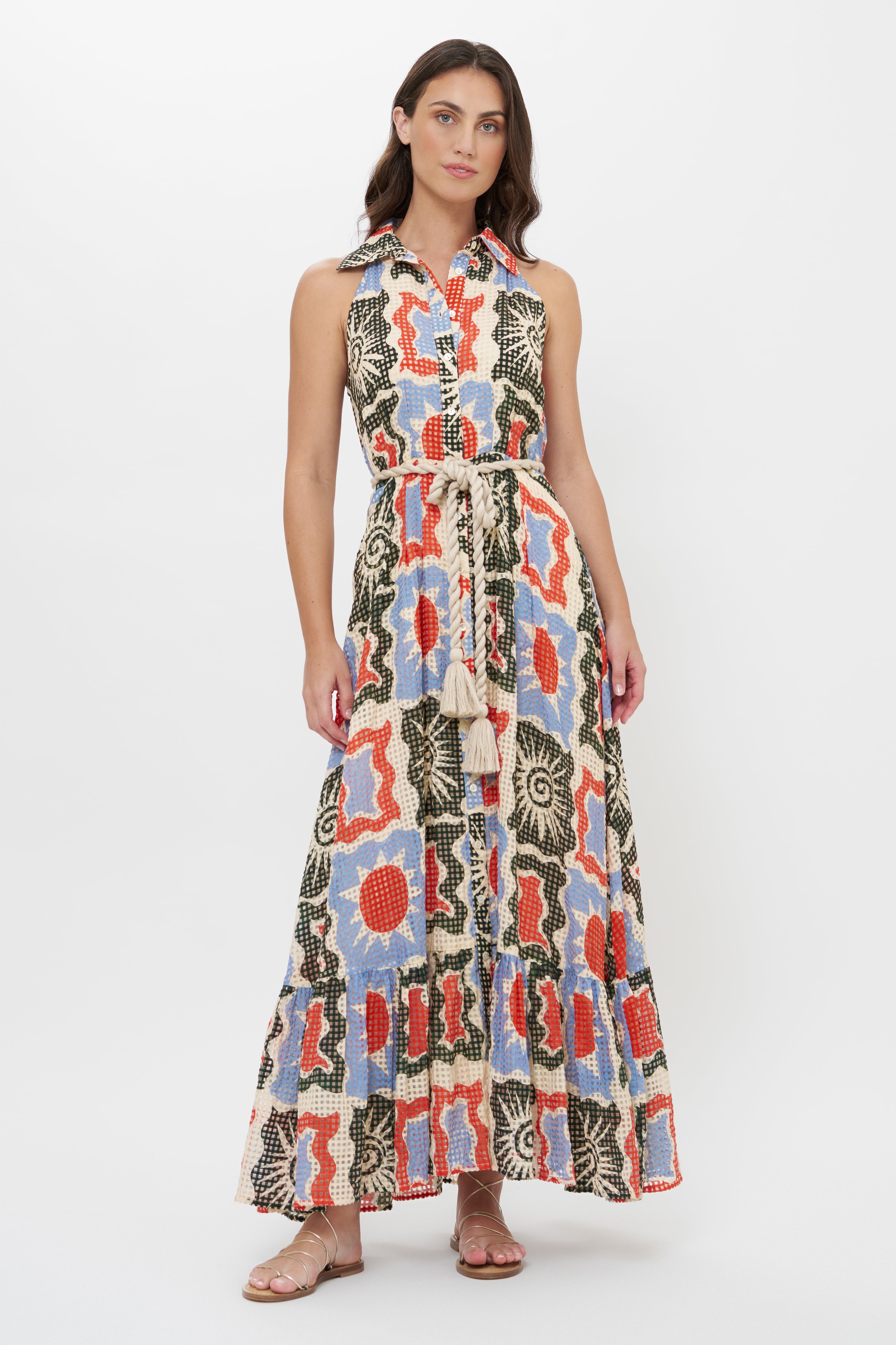 Sleeveless Shirt Dress Maxi- Helios Blue