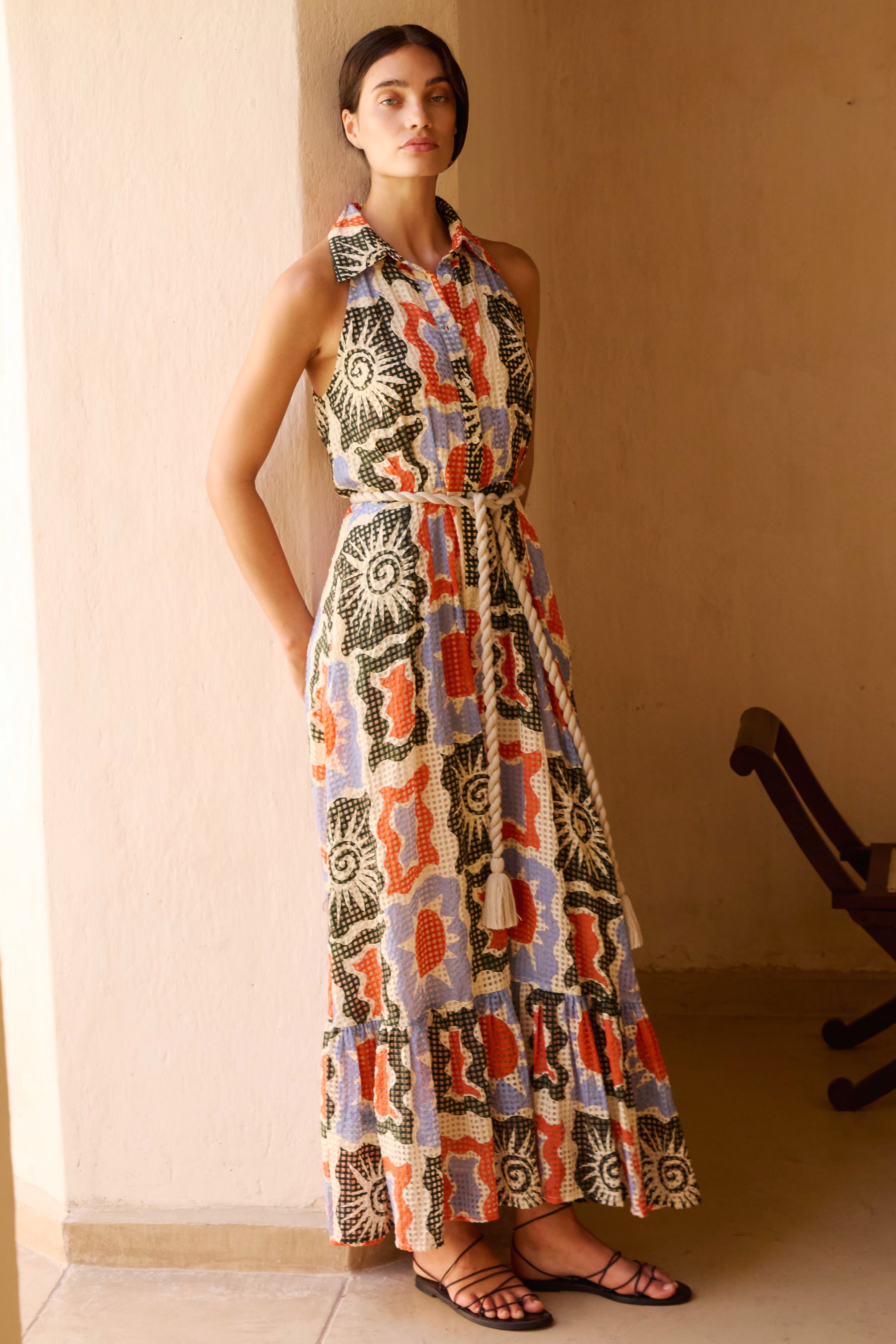 Sleeveless Shirt Dress Maxi- Helios Blue