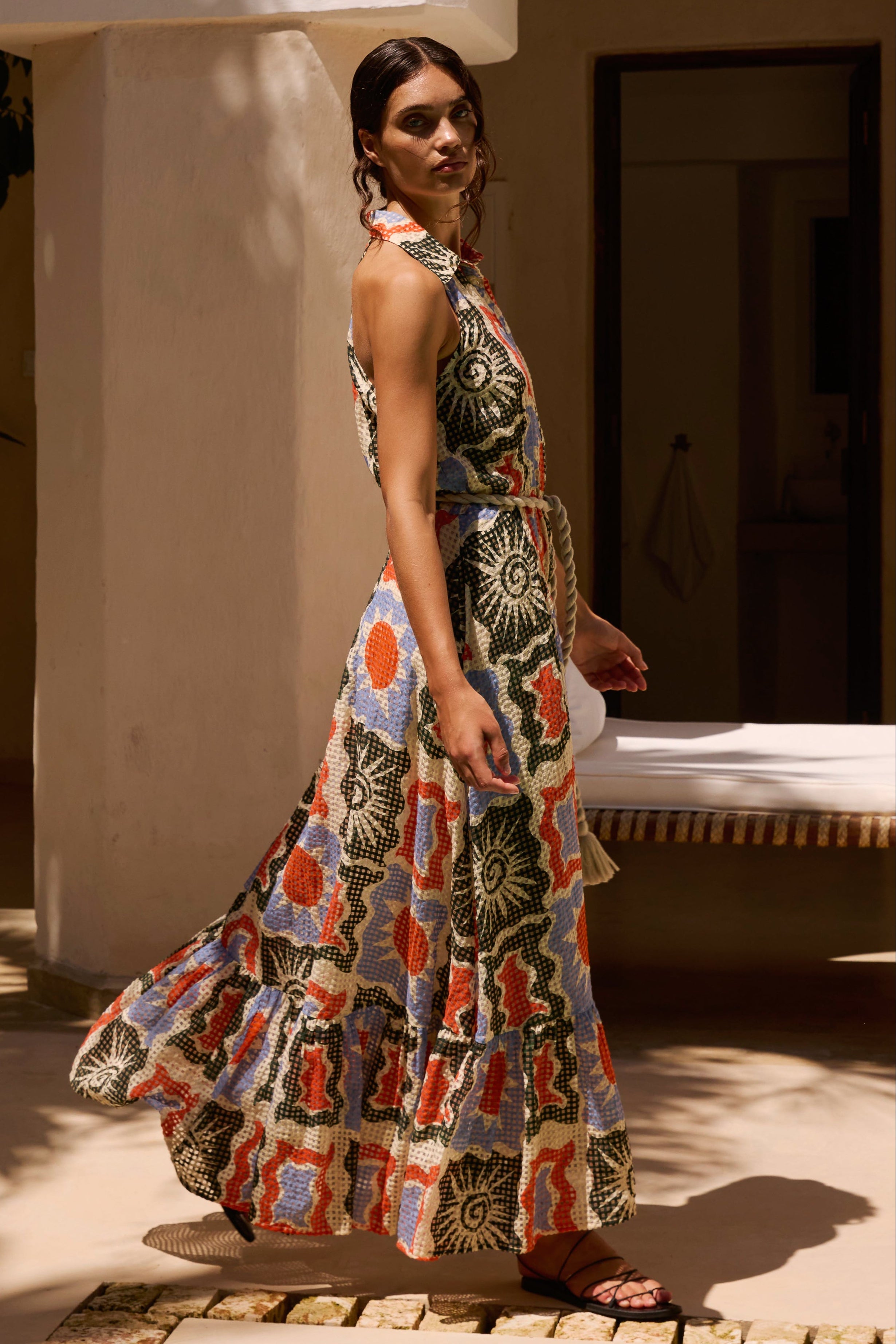 Sleeveless Shirt Dress Maxi- Helios Blue