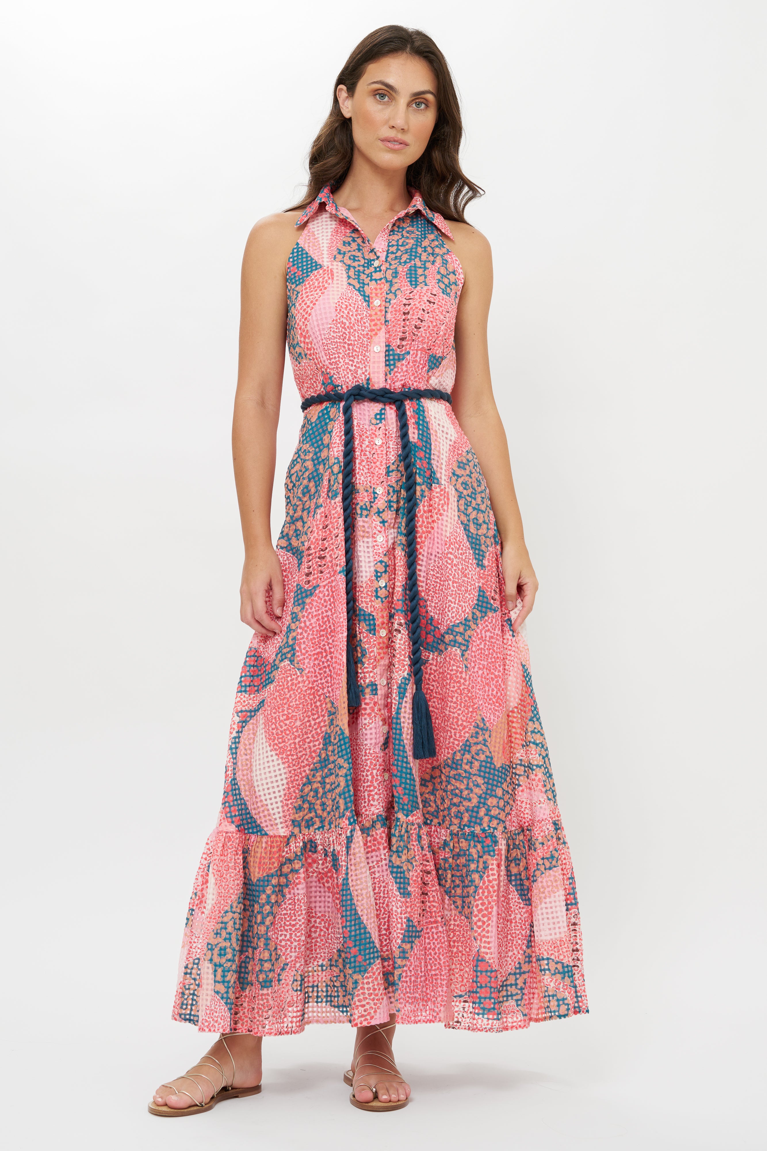 Sleeveless Shirt Dress Maxi- Nautilus Navy