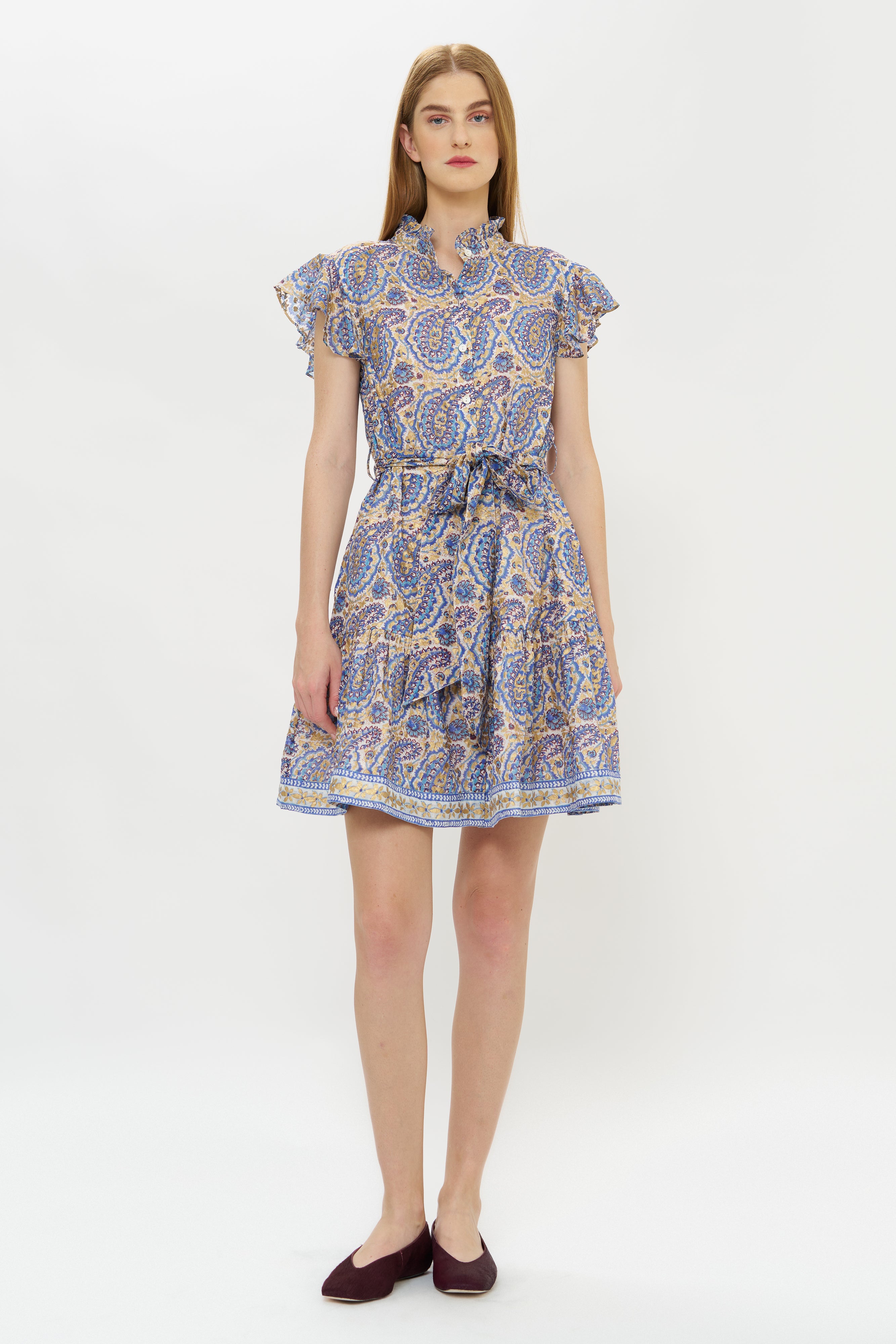 Ruffle Collar Button Mini- Izmir Blue
