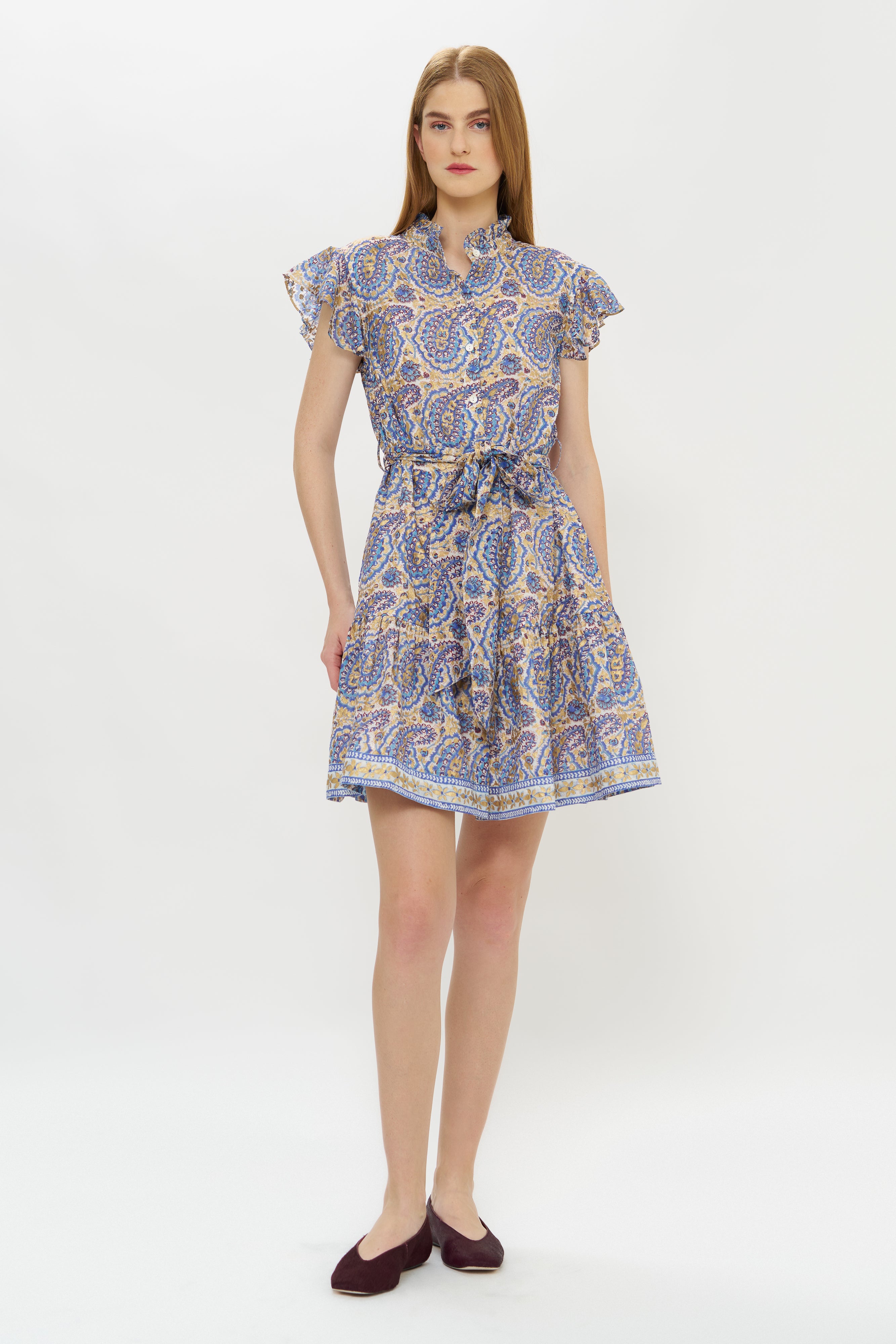 Ruffle Collar Button Mini- Izmir Blue