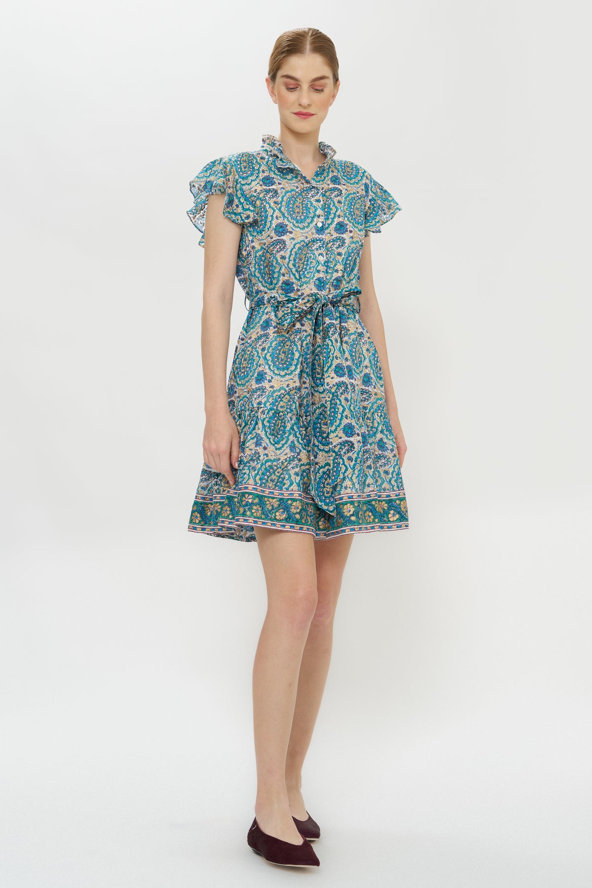 Ruffle Collar Button Mini- Izmir Teal