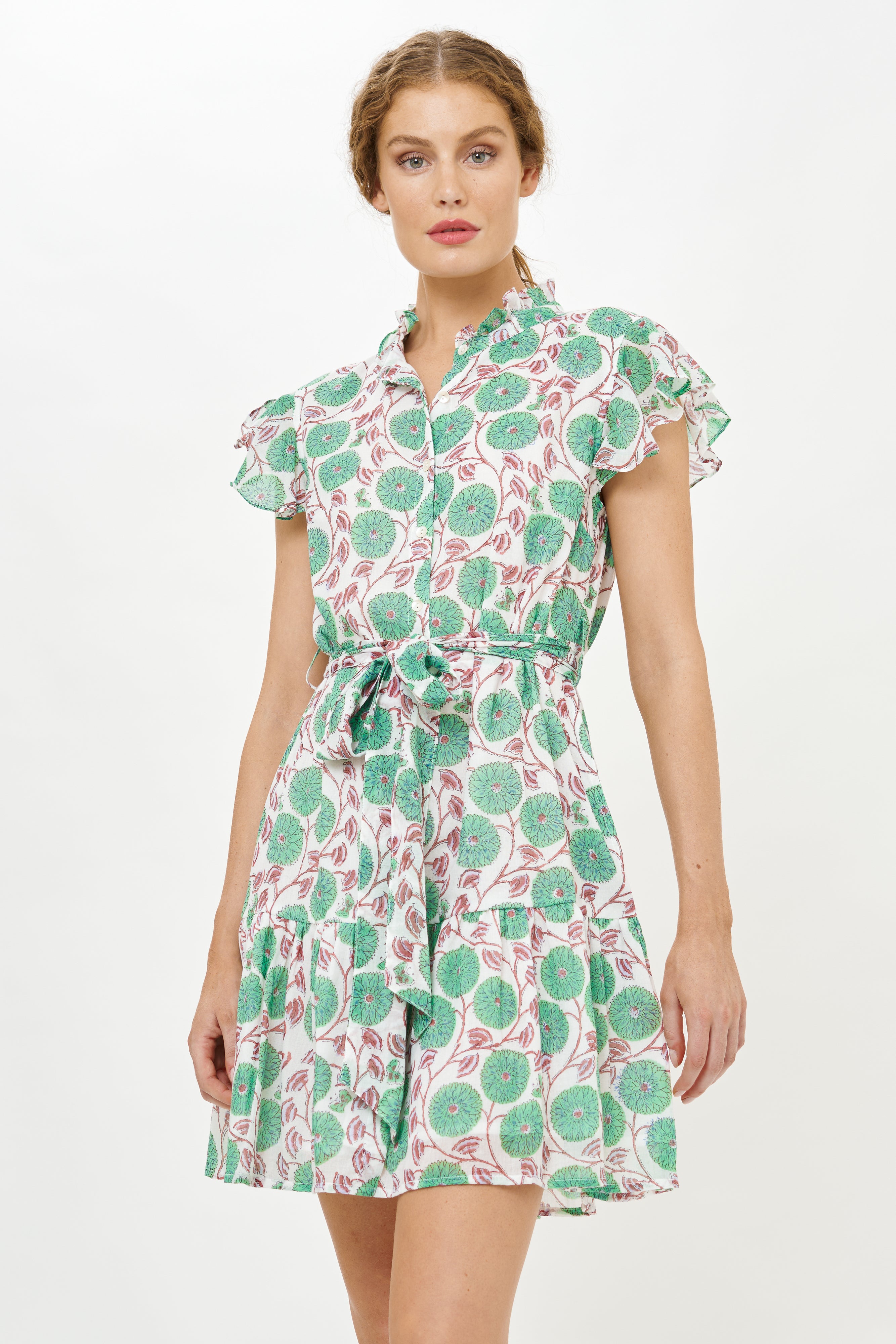Ruffle Collar Button Mini- Monarch Green