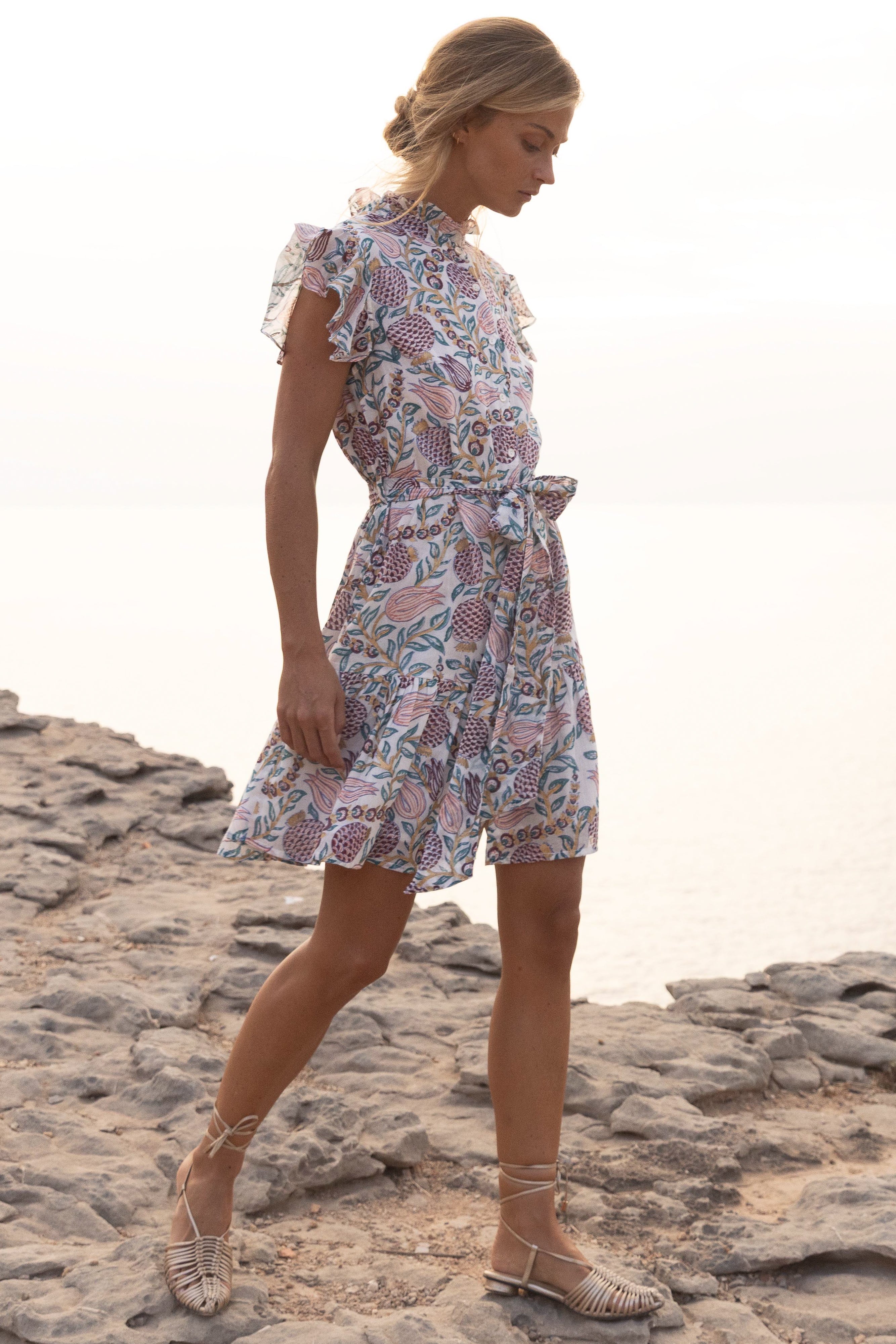 Ruffle Collar Button Mini- Tupi Teal