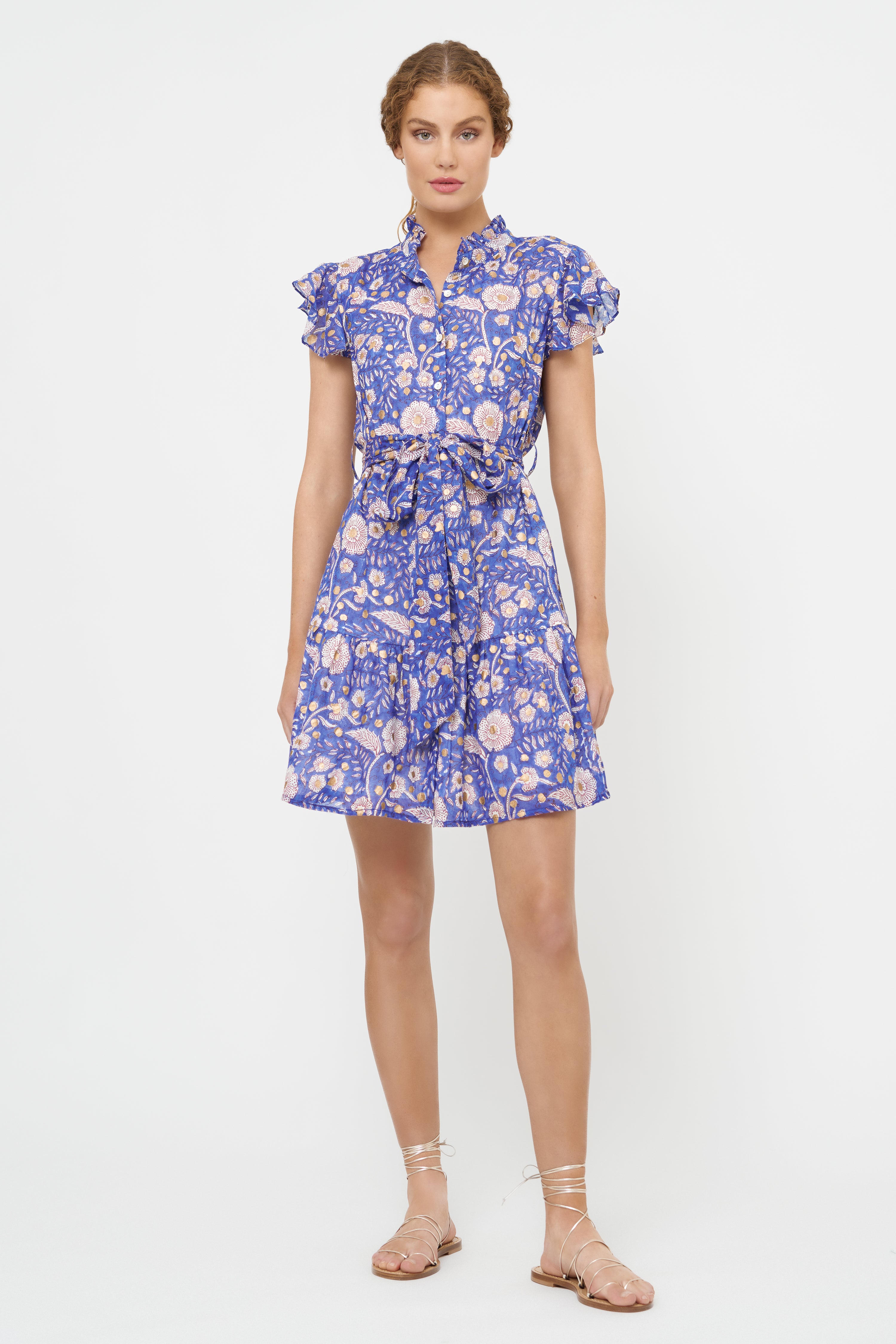 Ruffle Collar Button Mini- Carolina Cobalt
