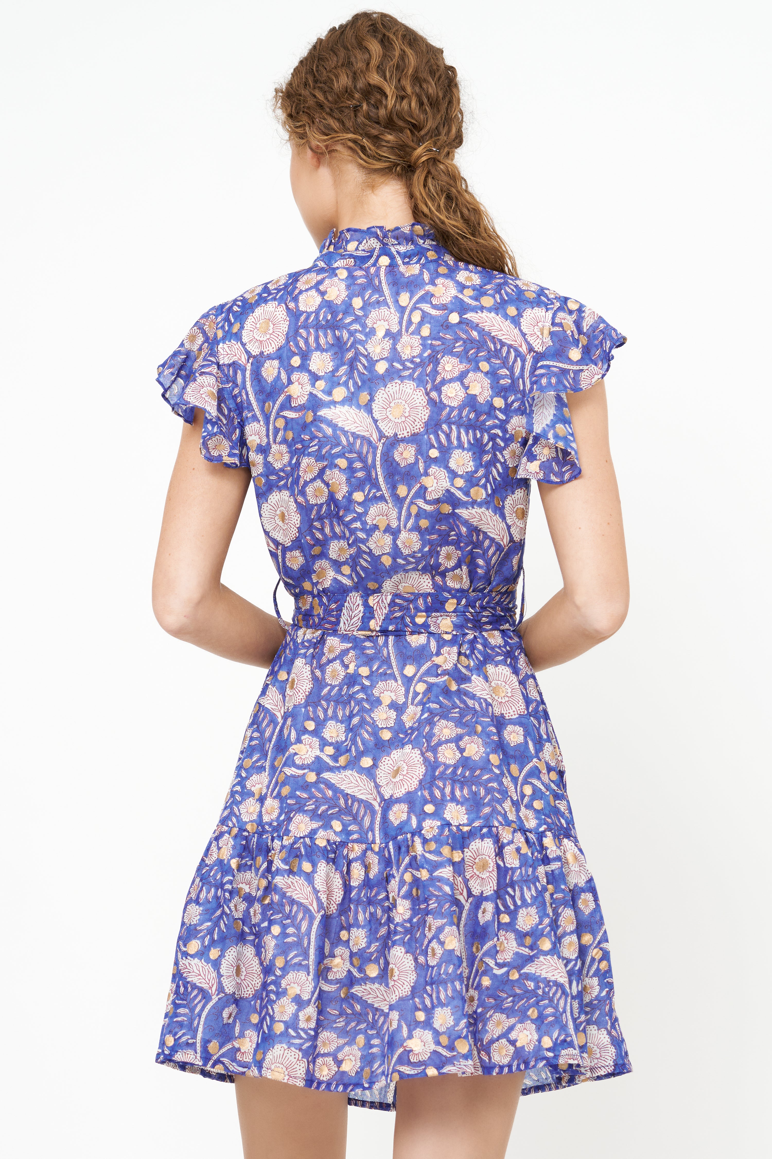 Ruffle Collar Button Mini- Carolina Cobalt