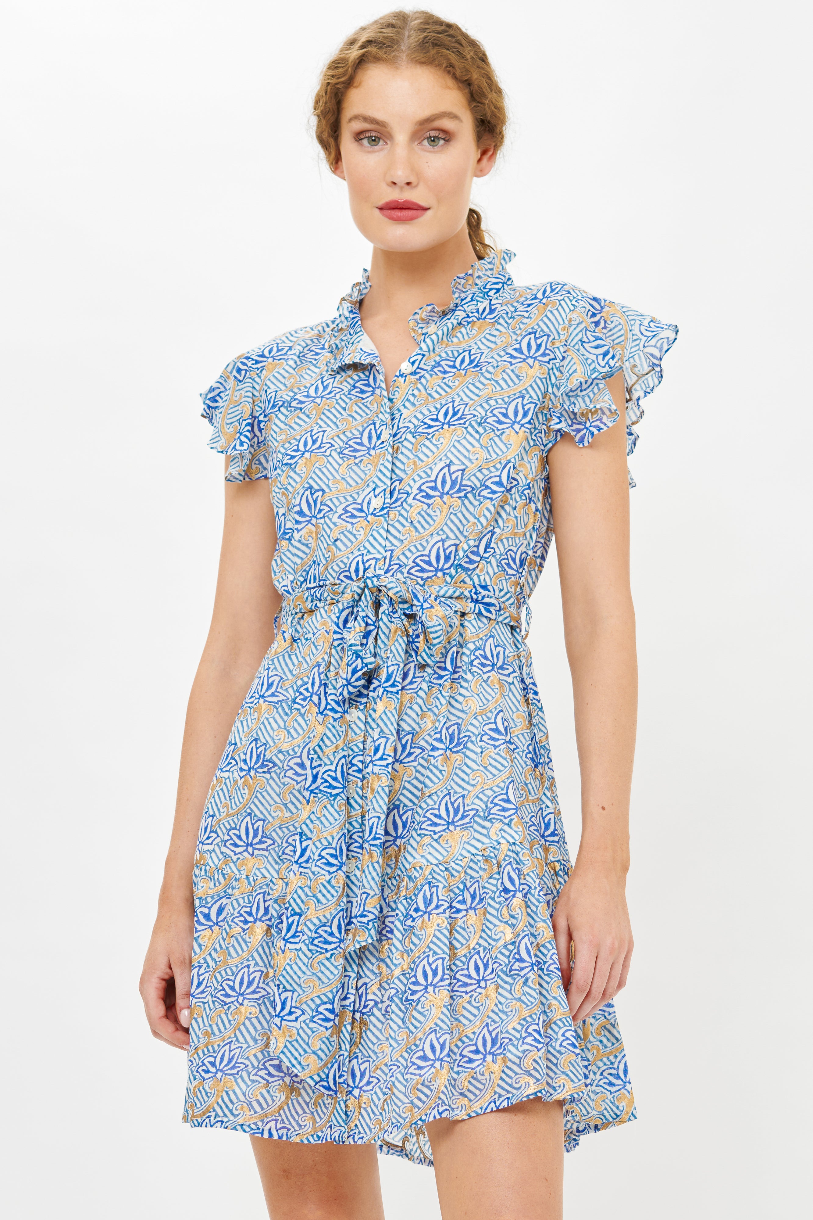 Ruffle Collar Button Mini- Florence Blue
