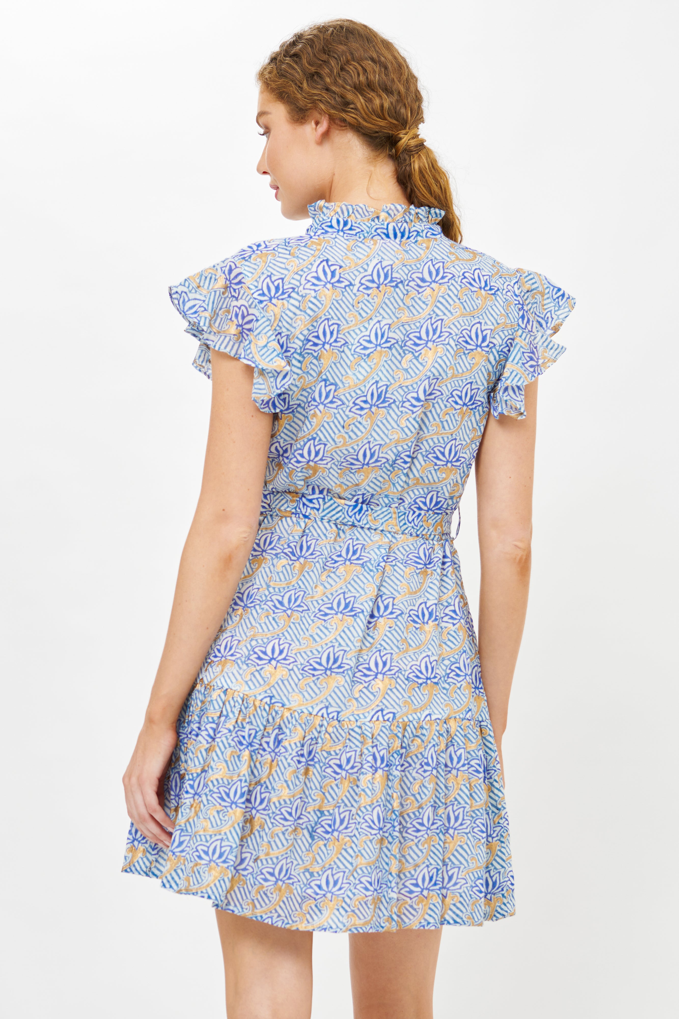 Ruffle Collar Button Mini- Florence Blue