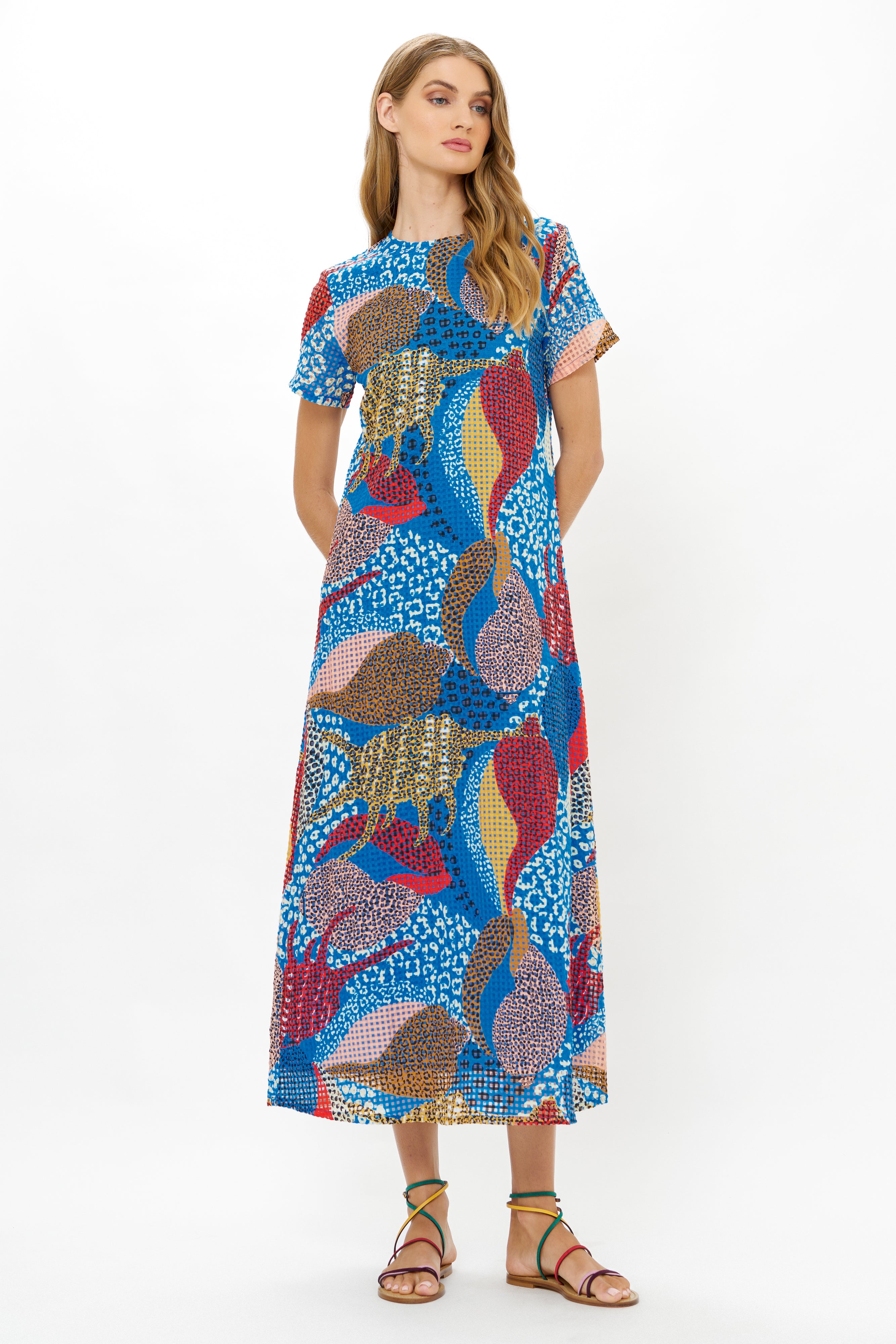 Short Sleeve Shift Maxi- Nautilus Blue