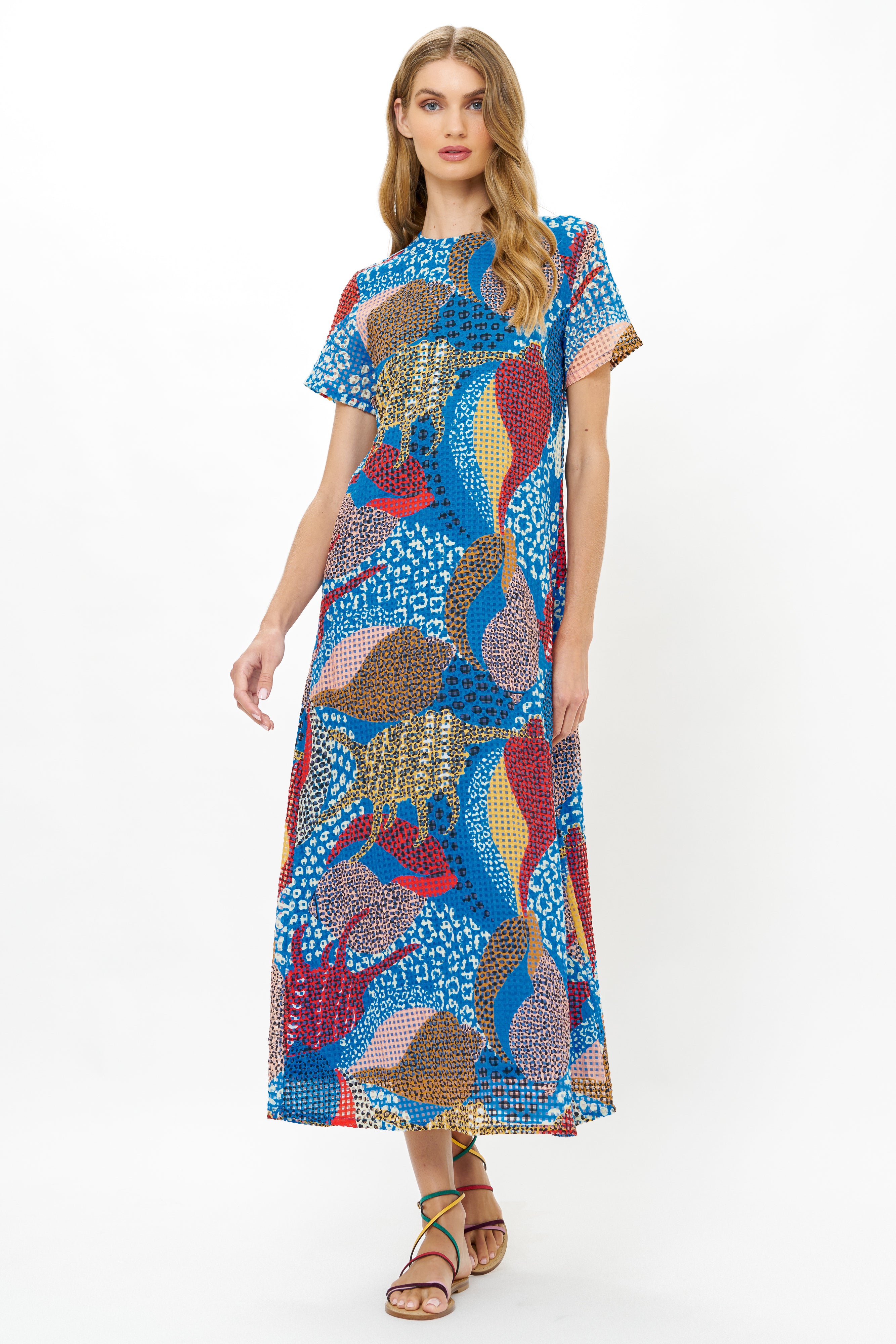 Short Sleeve Shift Maxi- Nautilus Blue