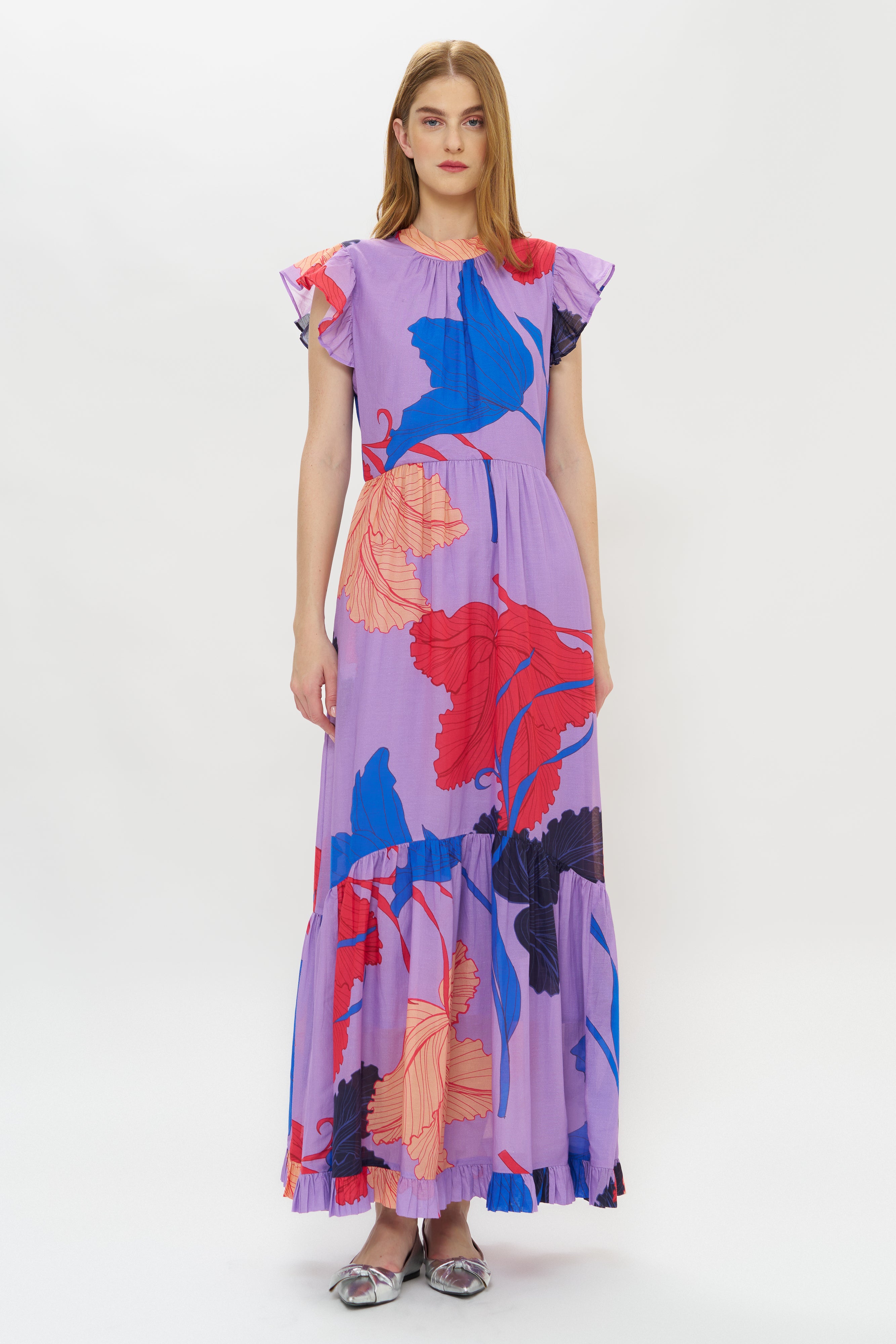Mock Neck Flutter Maxi- Hague Lavender