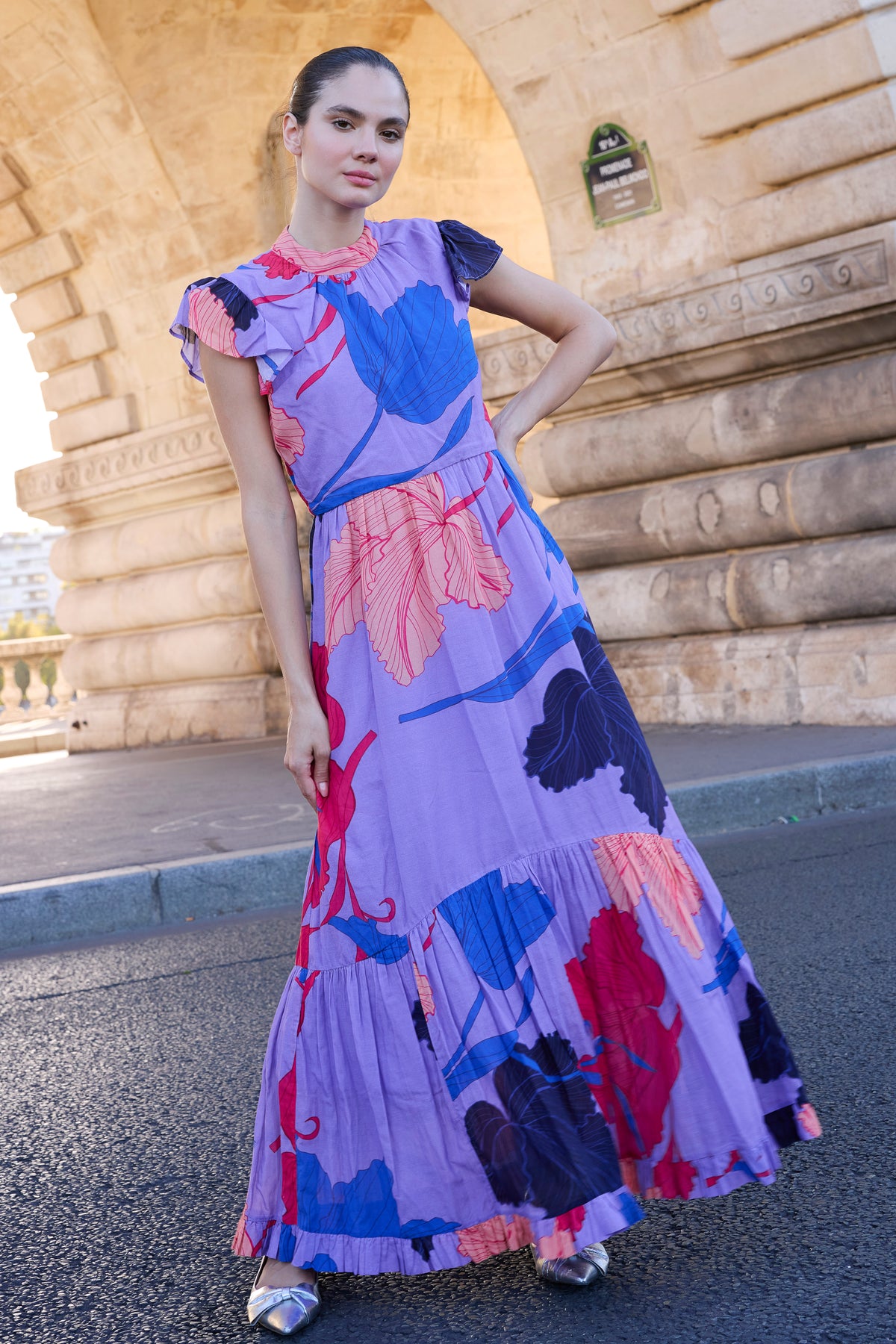 Mock Neck Flutter Maxi- Hague Lavender