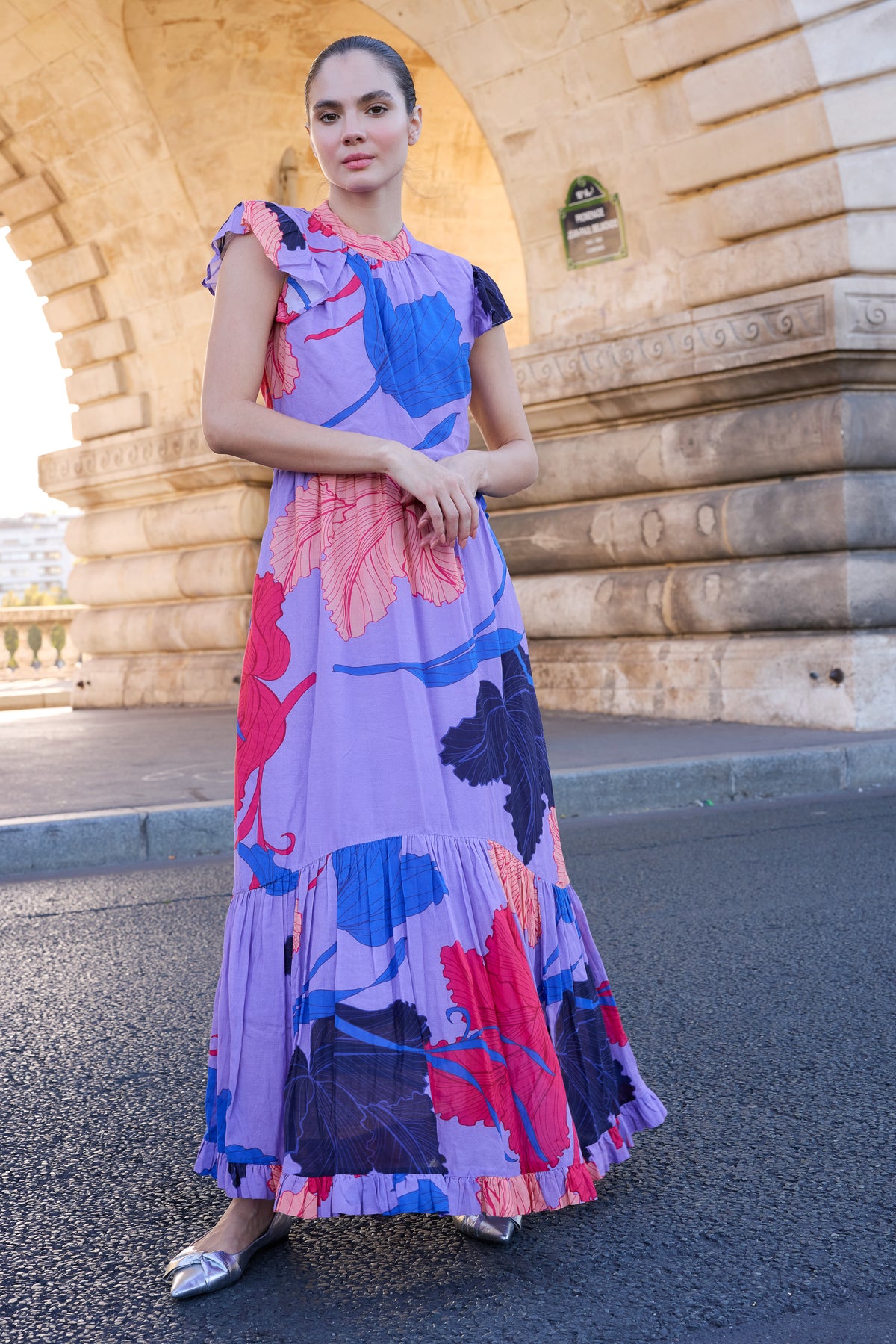 Mock Neck Flutter Maxi- Hague Lavender