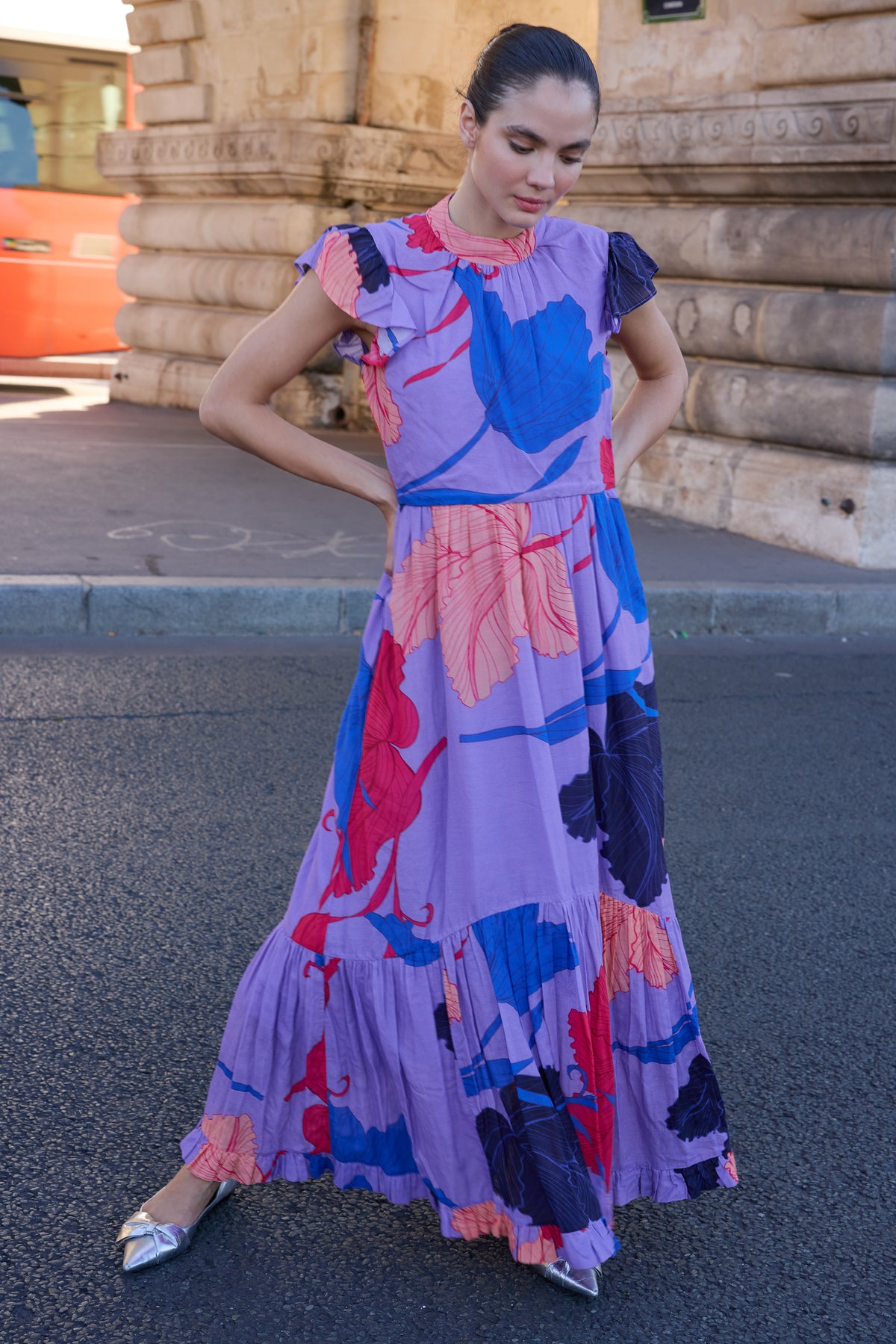 Mock Neck Flutter Maxi- Hague Lavender