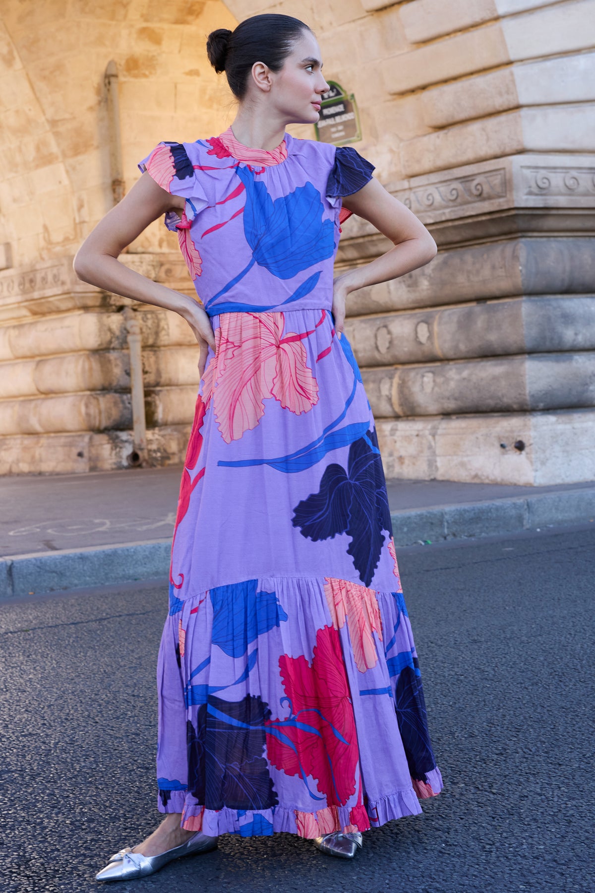 Mock Neck Flutter Maxi- Hague Lavender