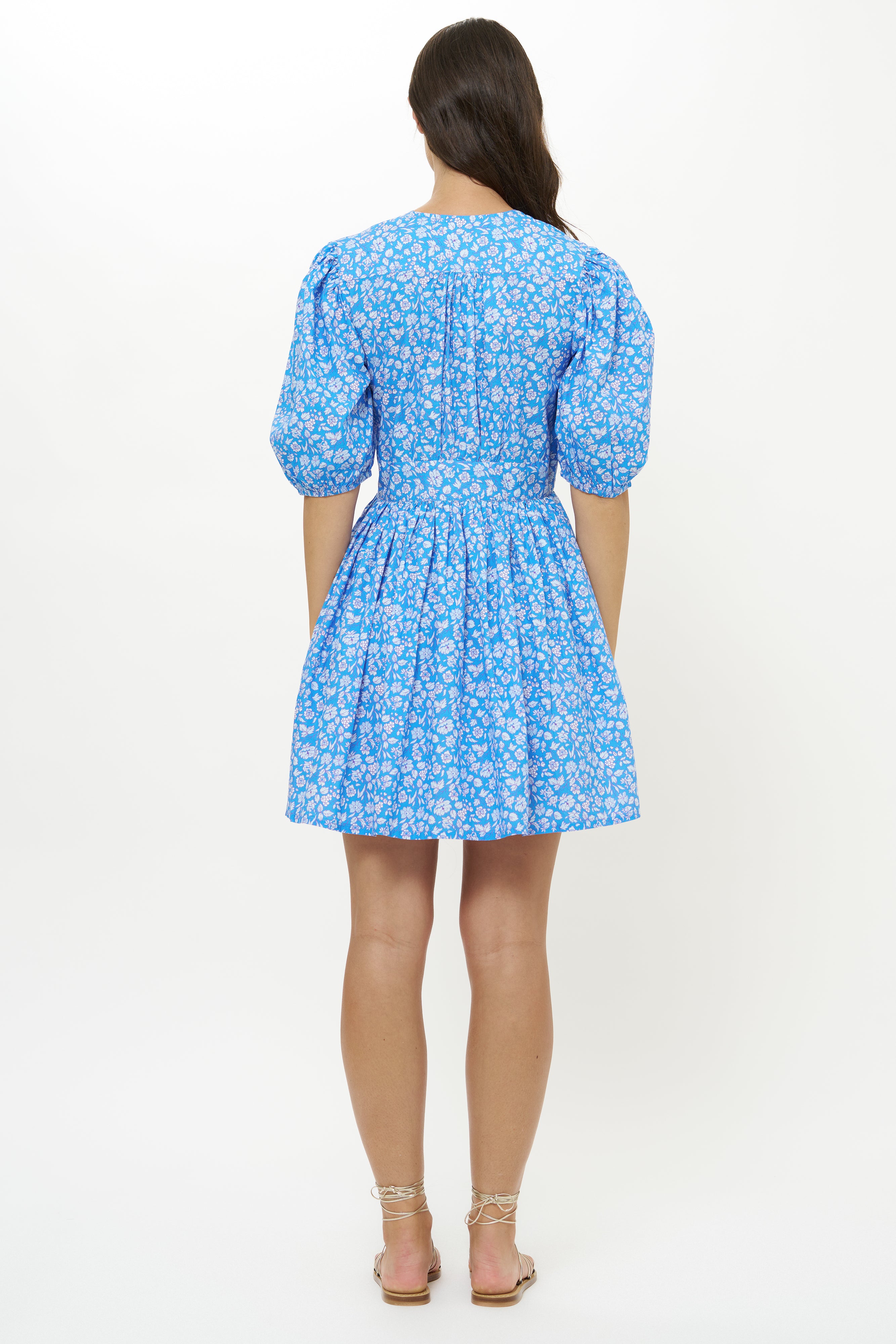 V-Neck Puff Mini- Ditsy Blue