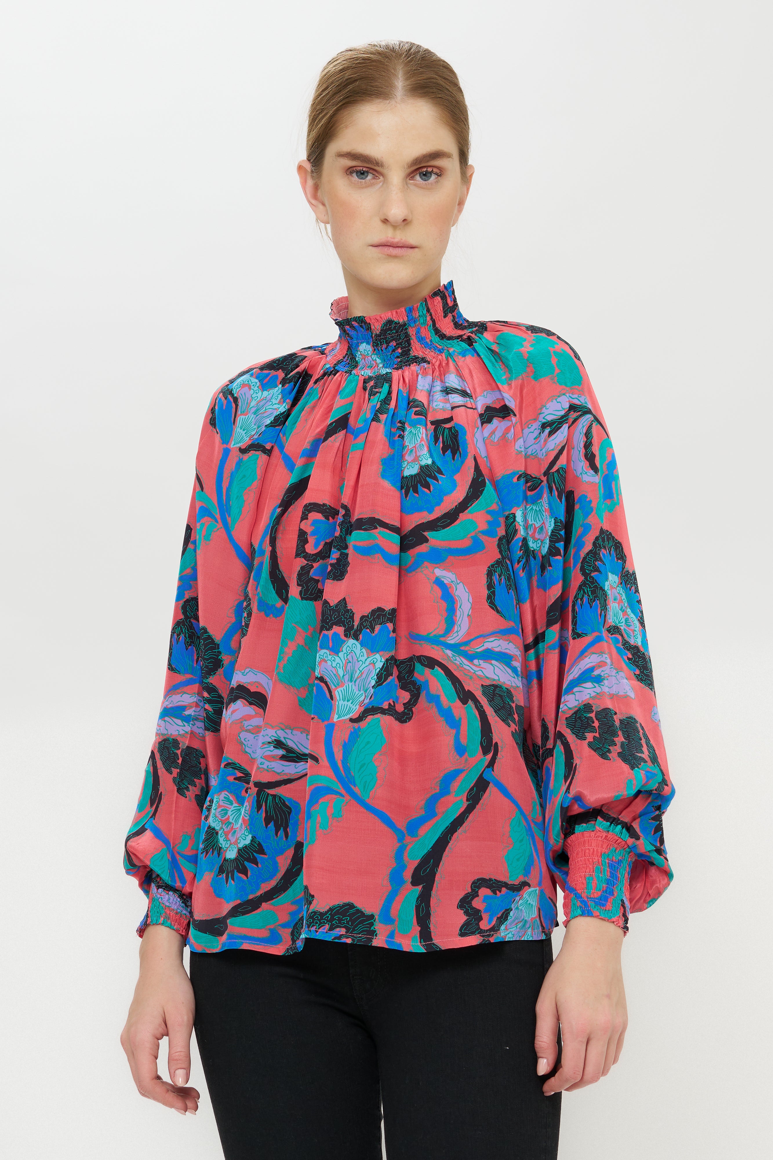 High Neck Blouse- Bergamo Cinnamon