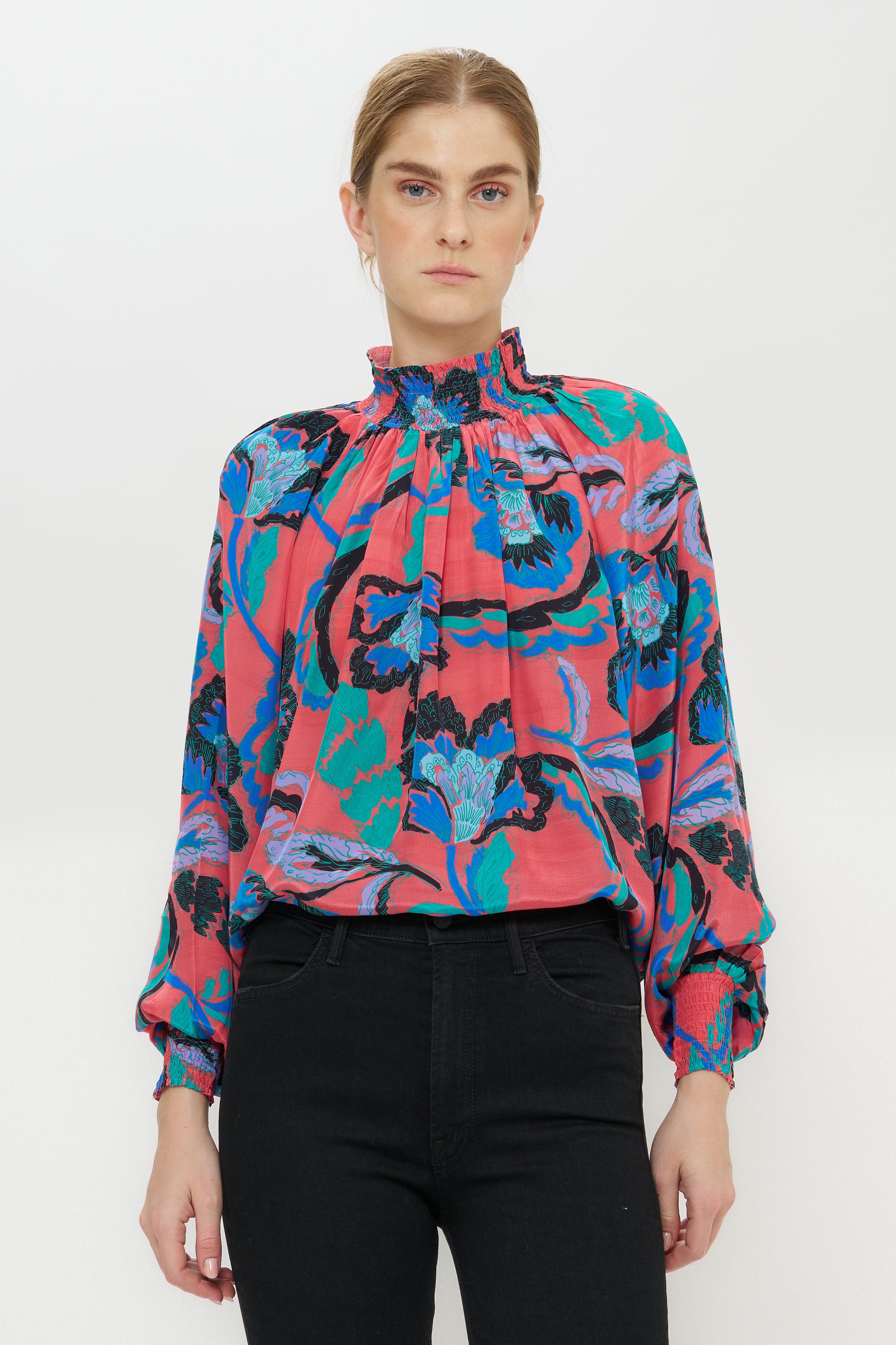 High Neck Blouse- Bergamo Cinnamon