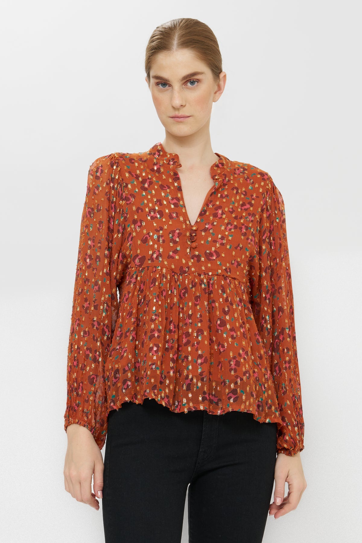 Mandarin Balloon Top- Leopard Toffee