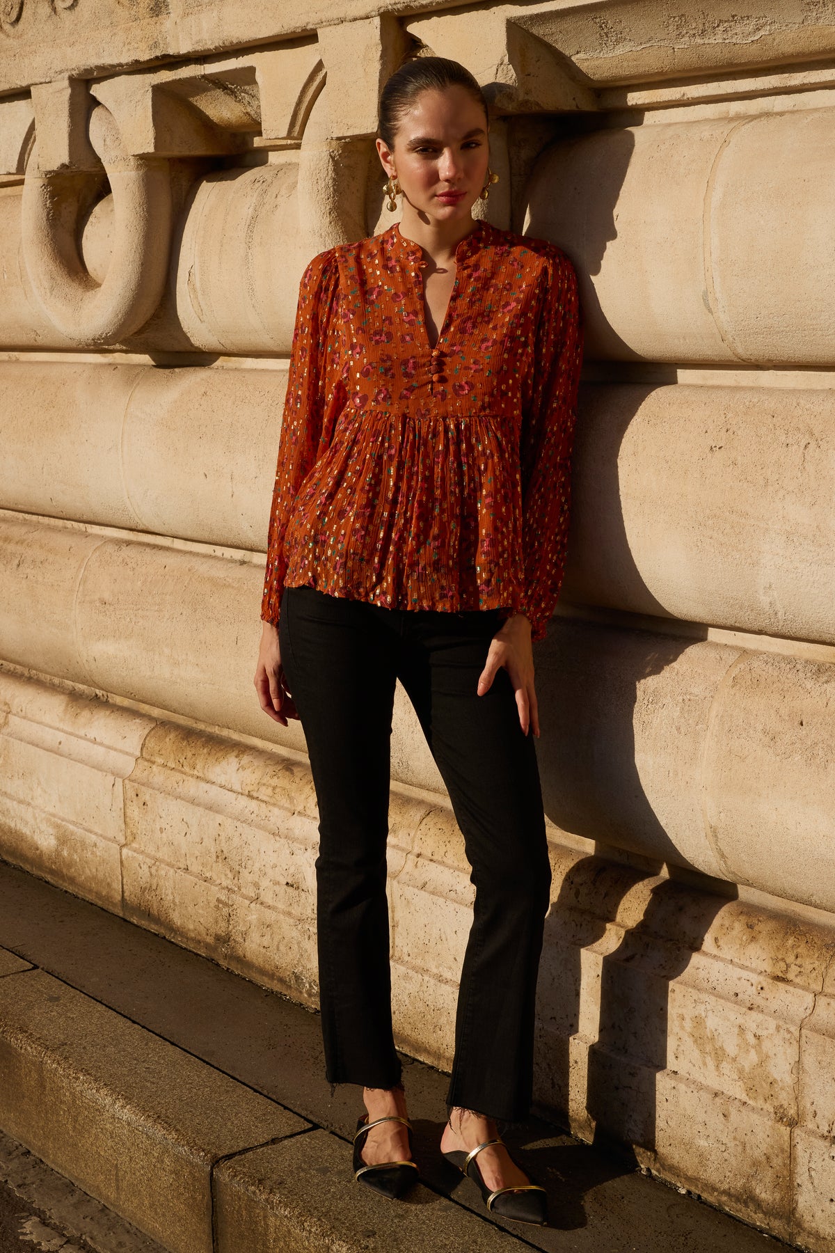 Mandarin Balloon Top- Leopard Toffee