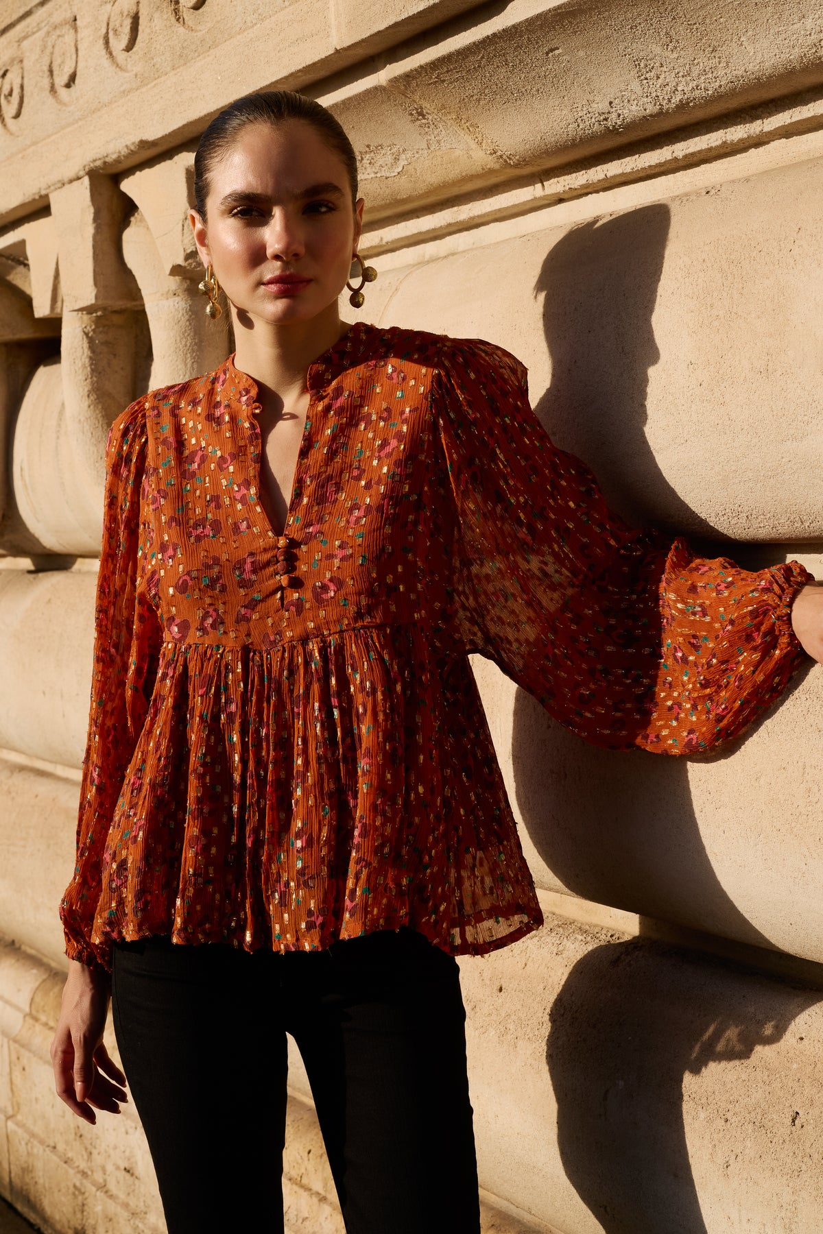 Mandarin Balloon Top- Leopard Toffee