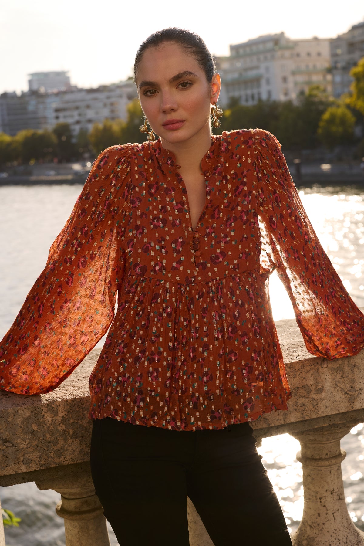 Mandarin Balloon Top- Leopard Toffee