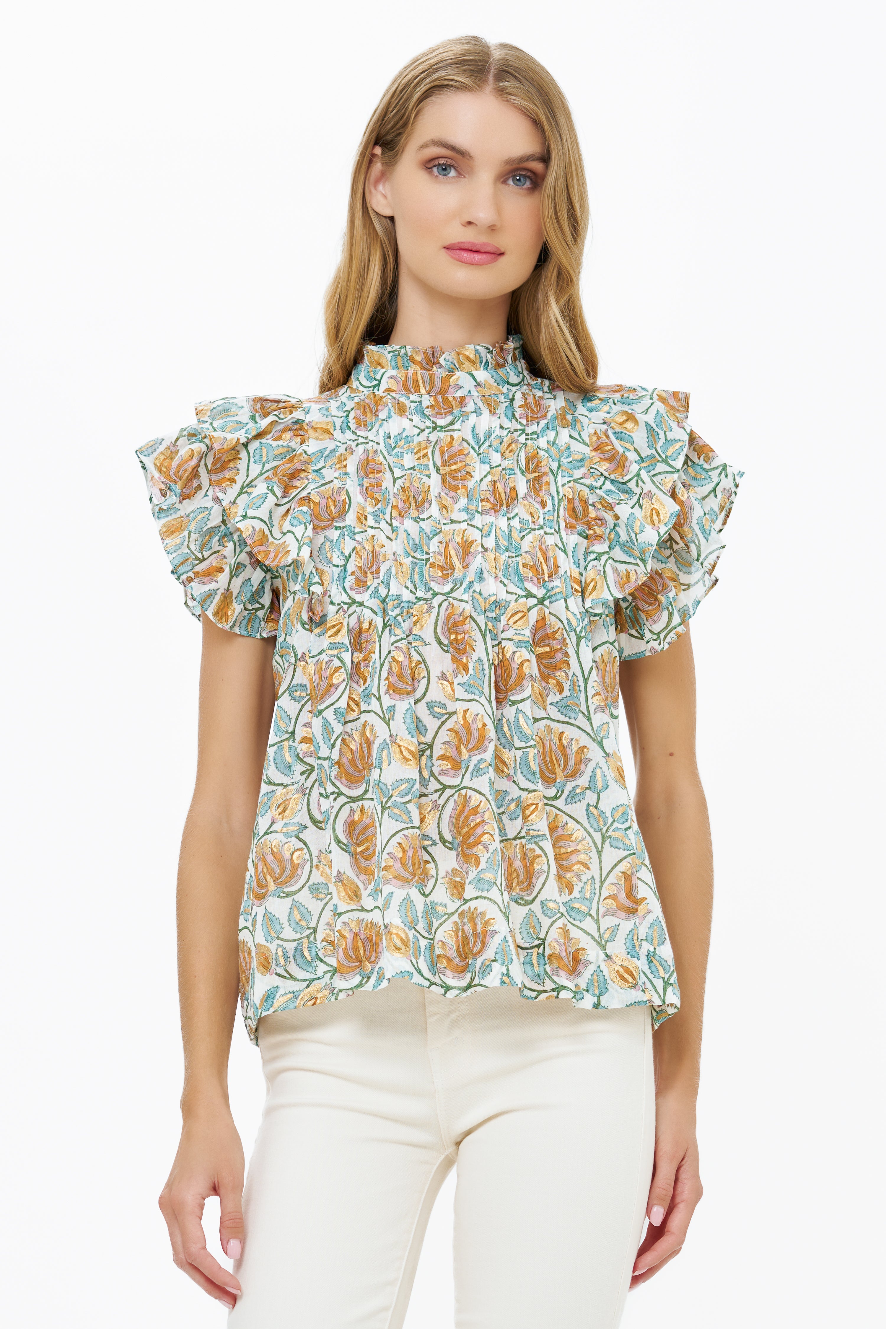 Pintuck Ruffle Top- Montenegro Green