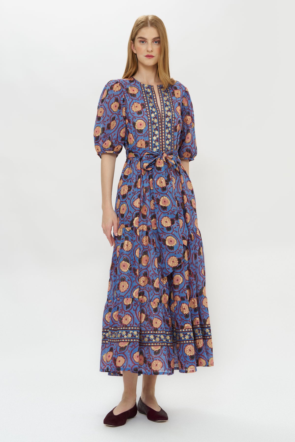 Puff Sleeve Maxi- Verona Blue