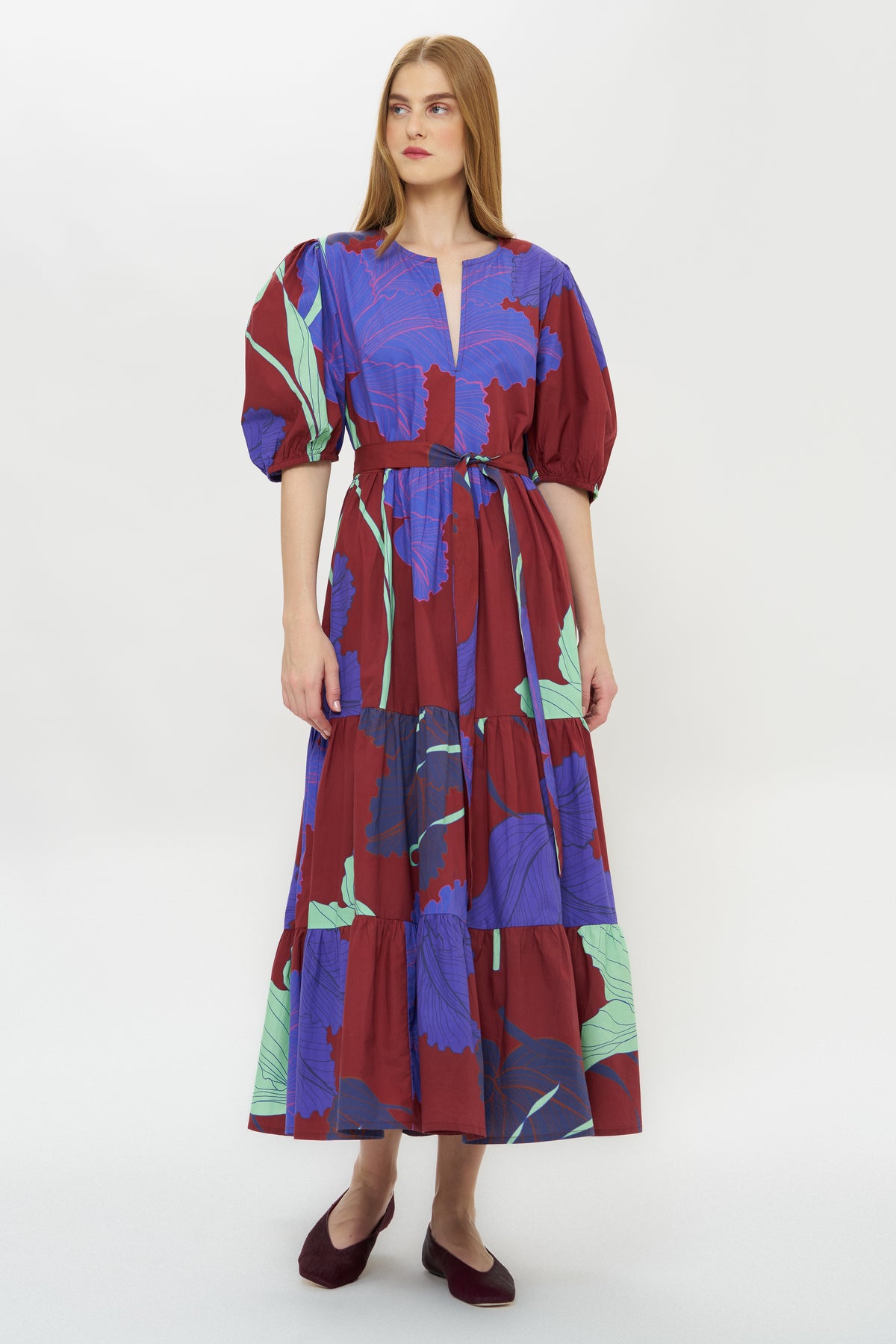 Puff Sleeve Maxi- Hague Cobalt