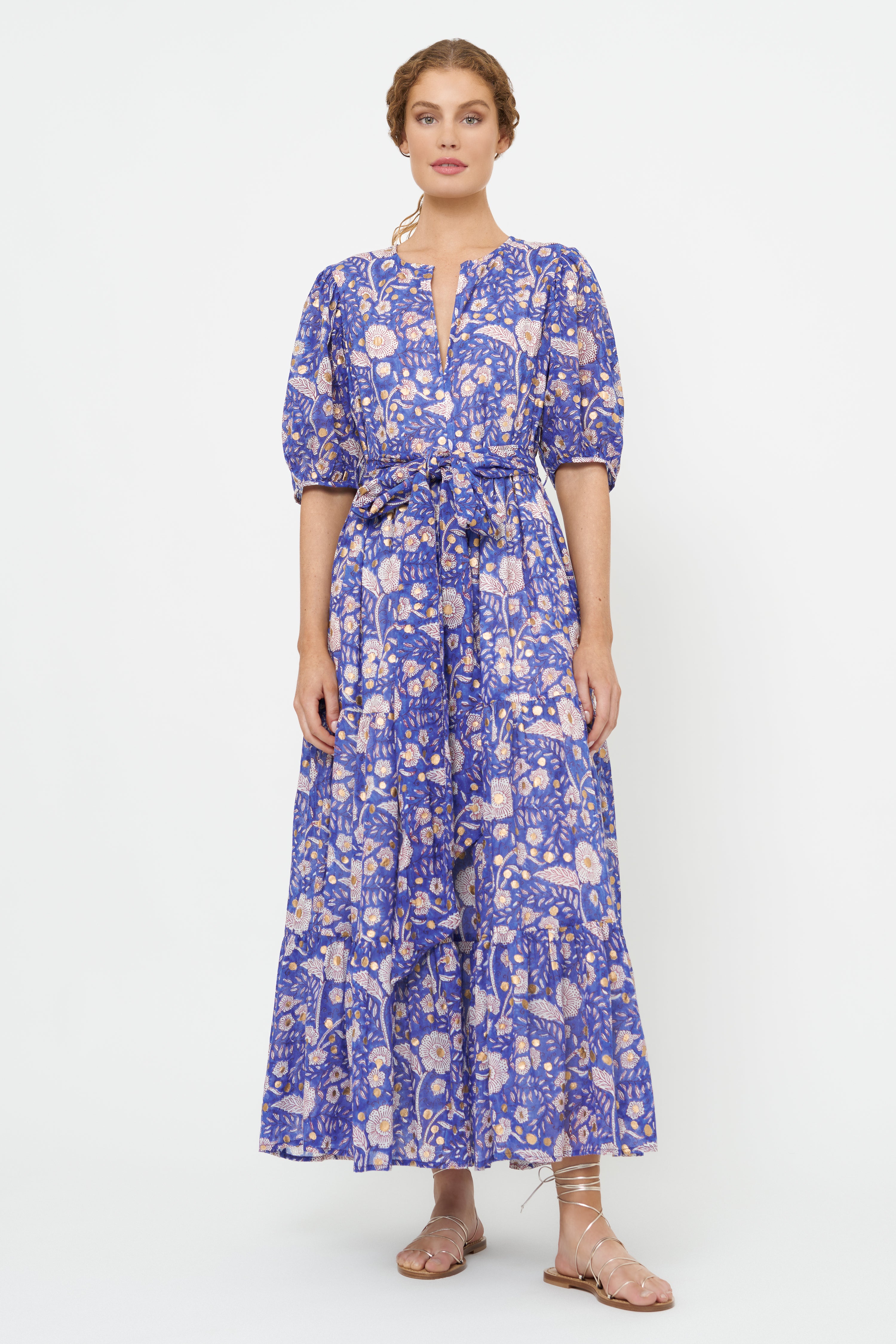 Puff Sleeve Maxi- Carolina Cobalt