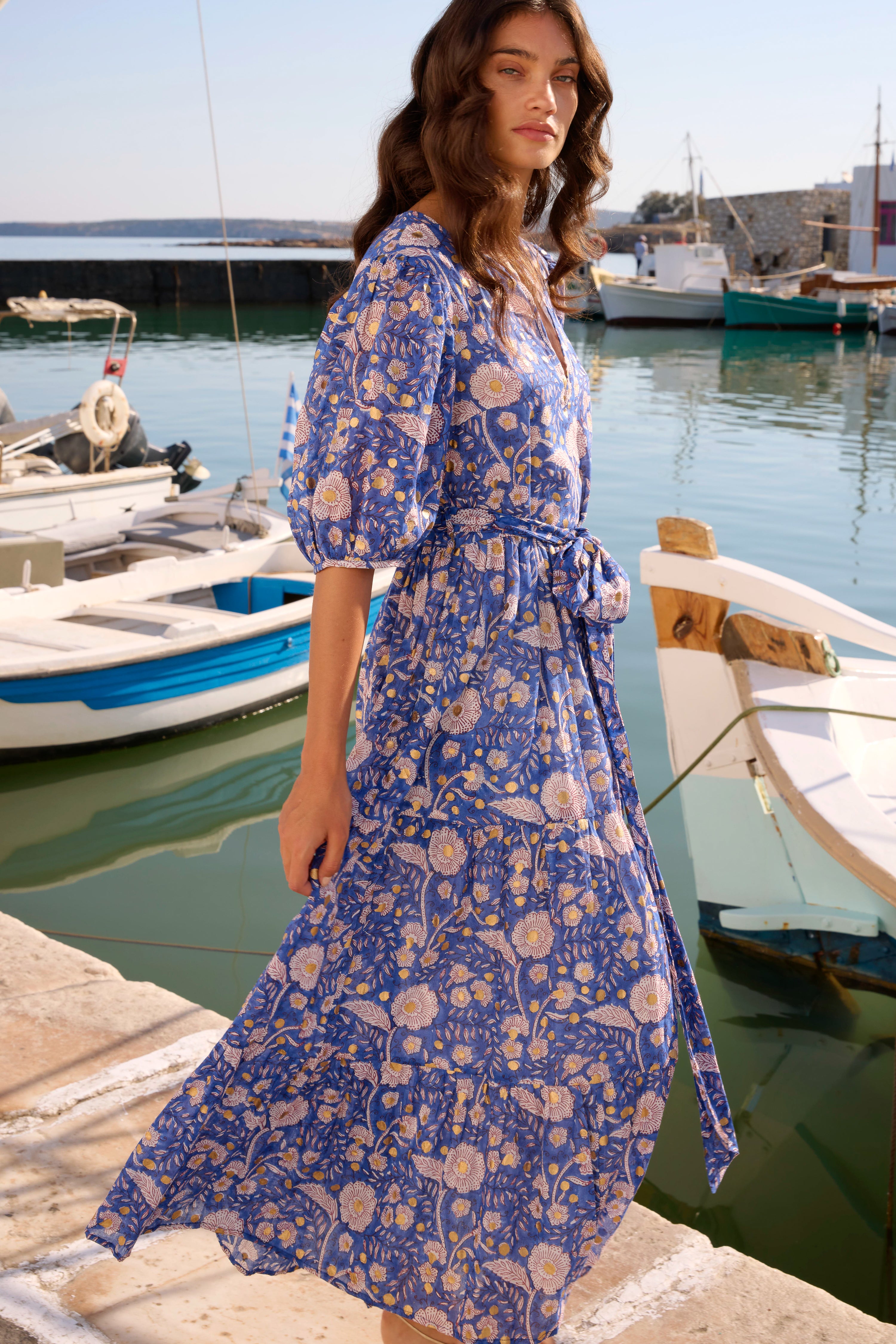 Puff Sleeve Maxi- Carolina Cobalt