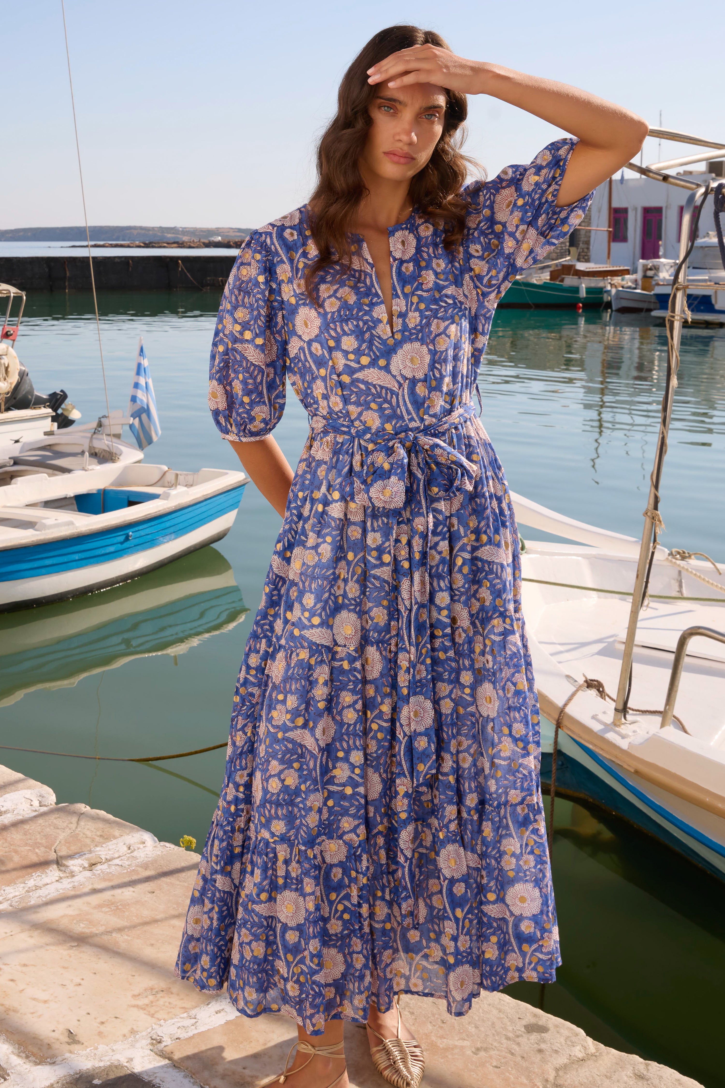 Puff Sleeve Maxi- Carolina Cobalt