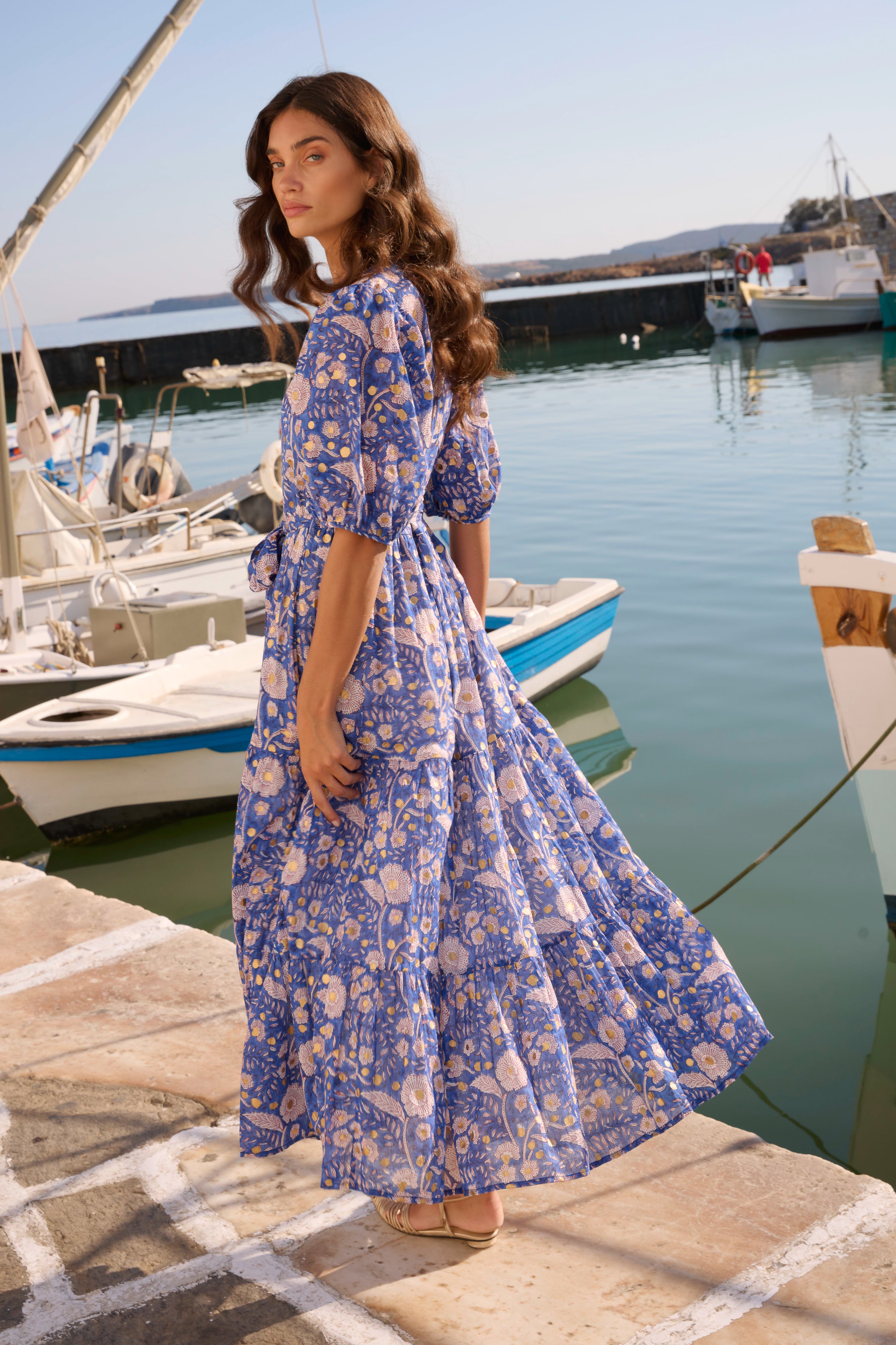 Puff Sleeve Maxi- Carolina Cobalt