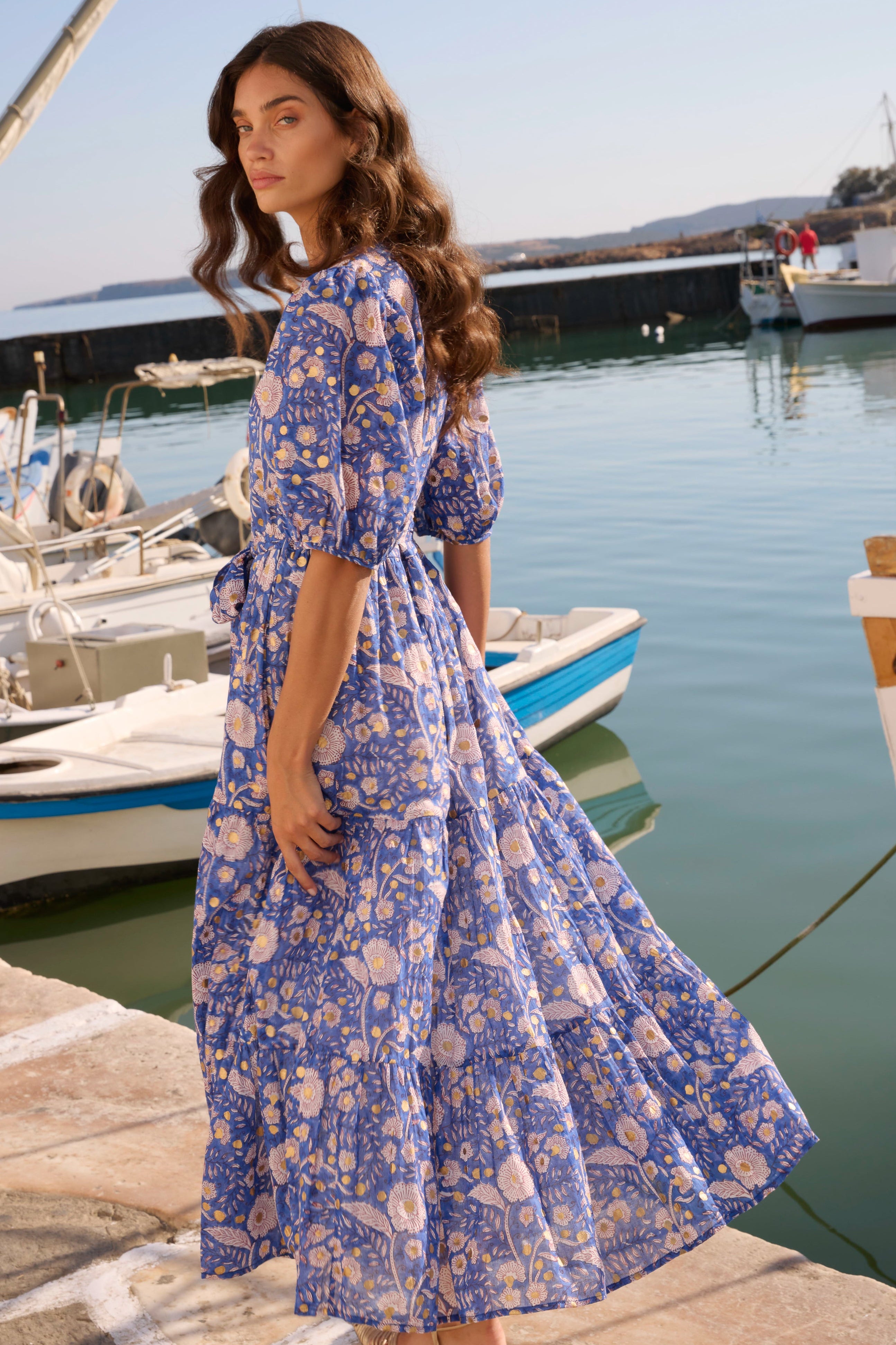 Puff Sleeve Maxi- Carolina Cobalt