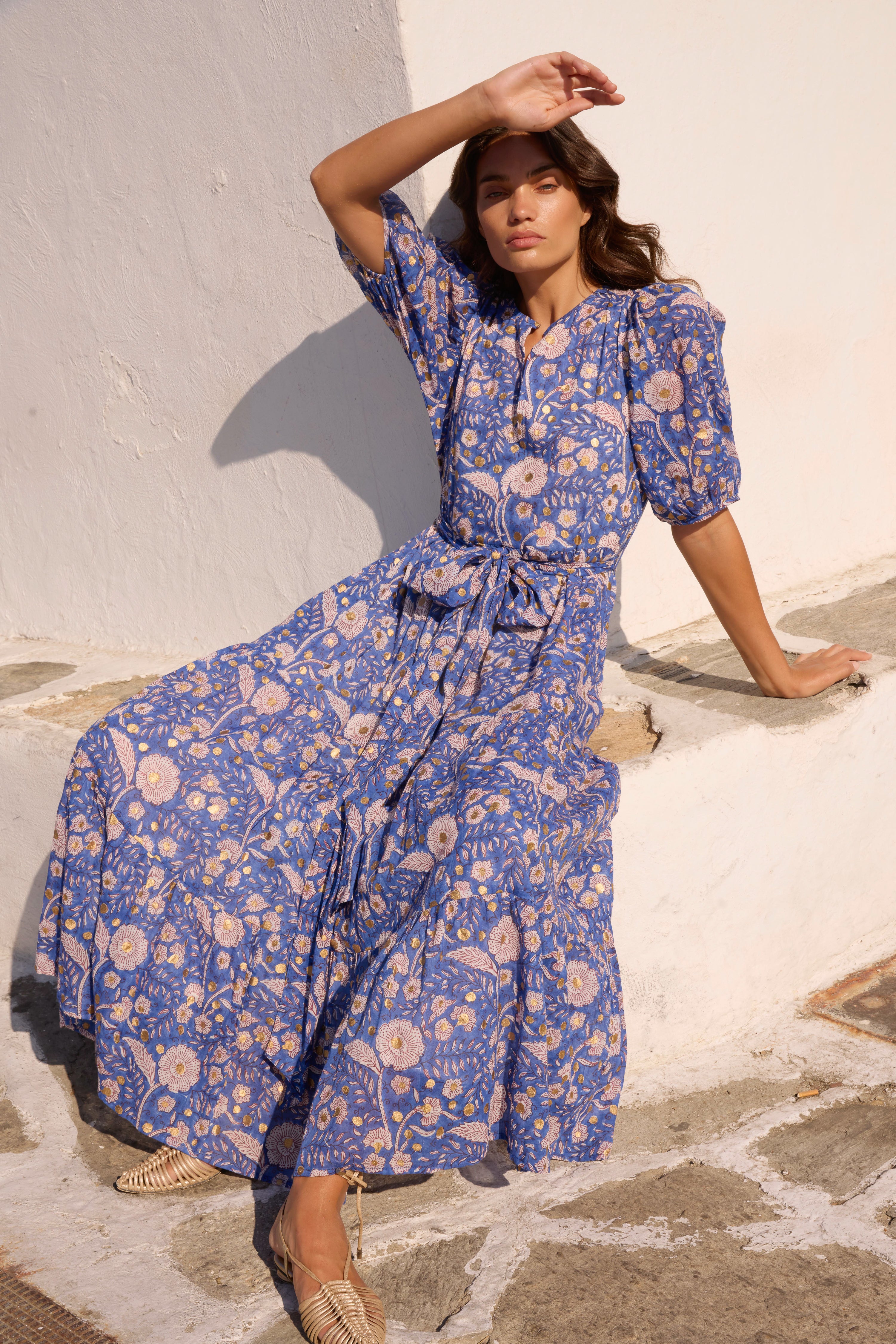 Puff Sleeve Maxi- Carolina Cobalt